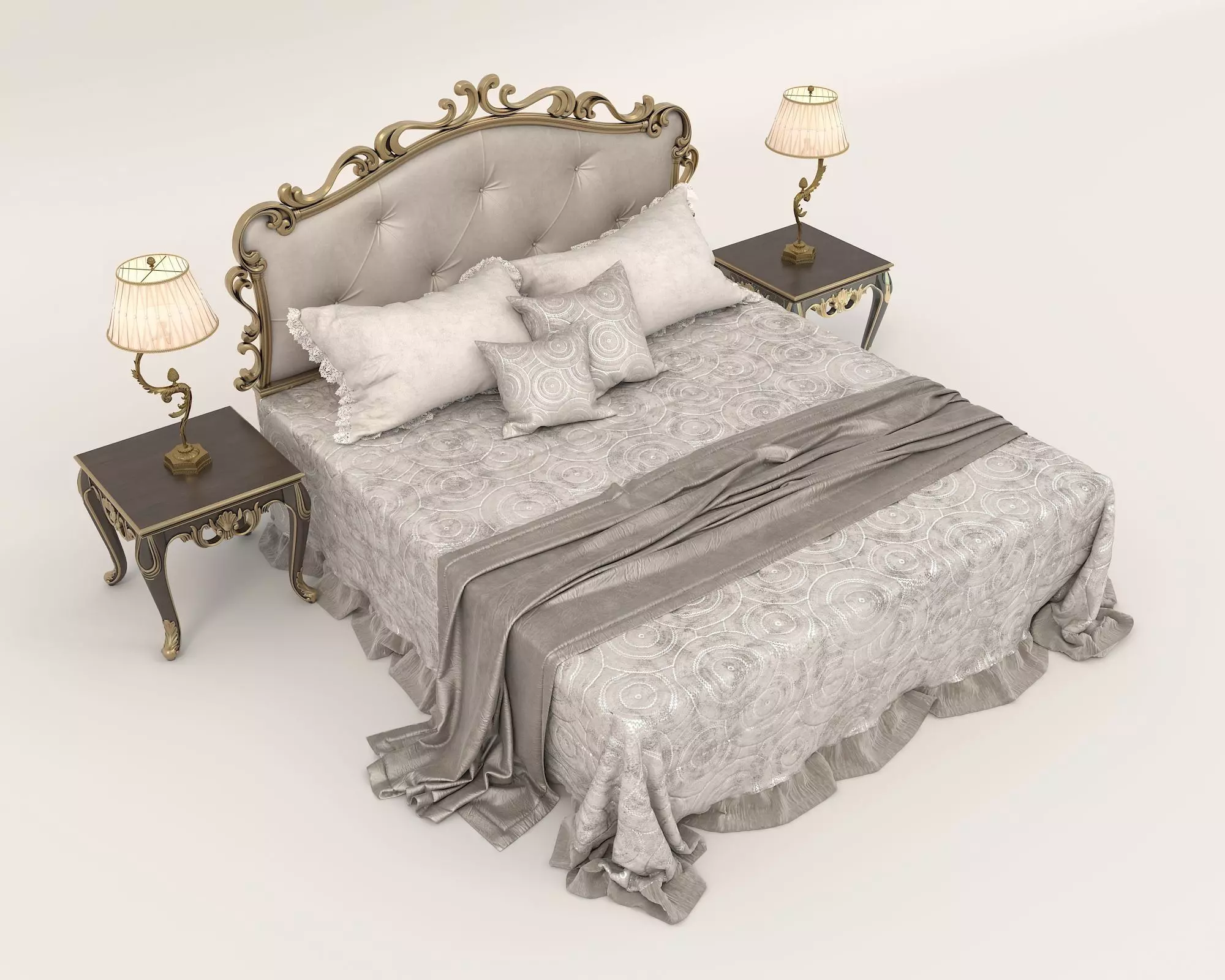 Classic European Style Bed Set 60 3D model_2