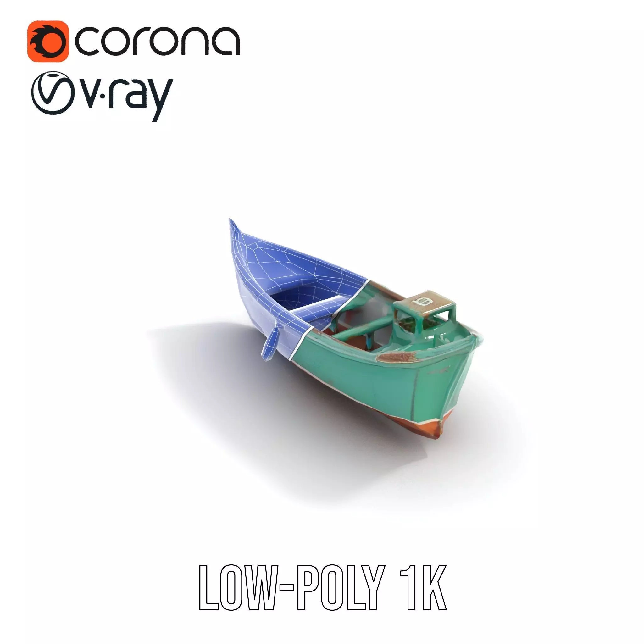 Vintage Turquoise Boat model pack Low-poly 3D model_23