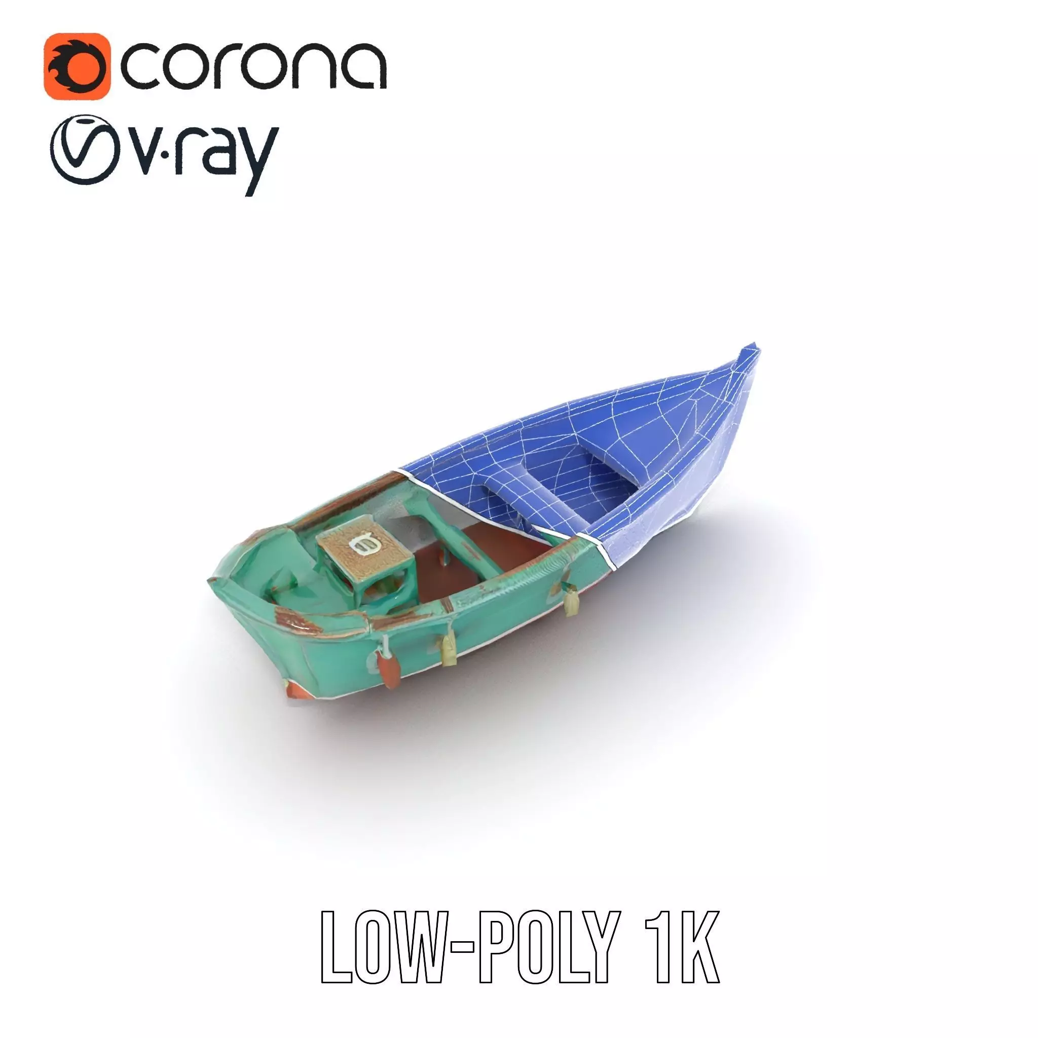 Vintage Turquoise Boat model pack Low-poly 3D model_28