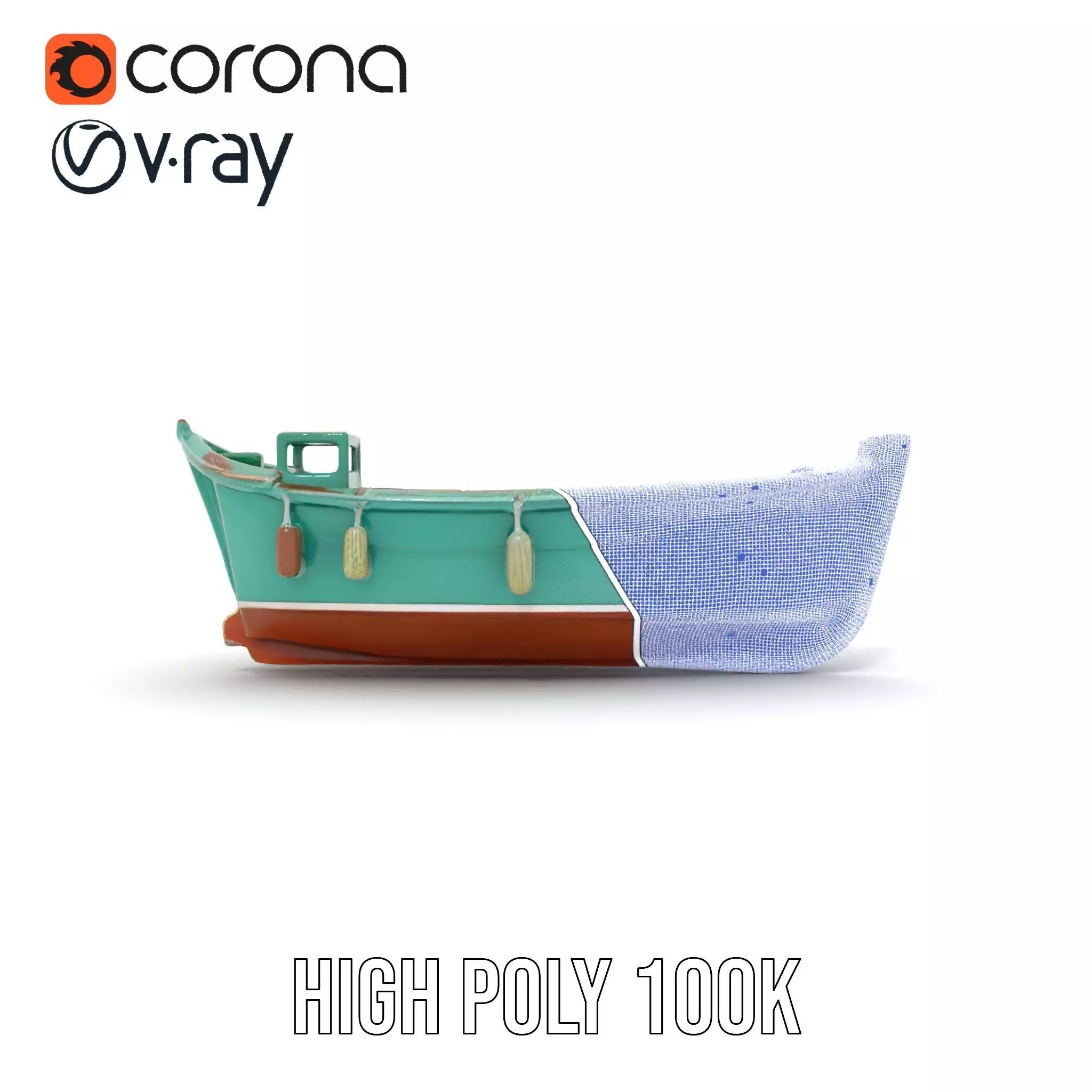 Vintage Turquoise Boat model pack Low-poly 3D model_34