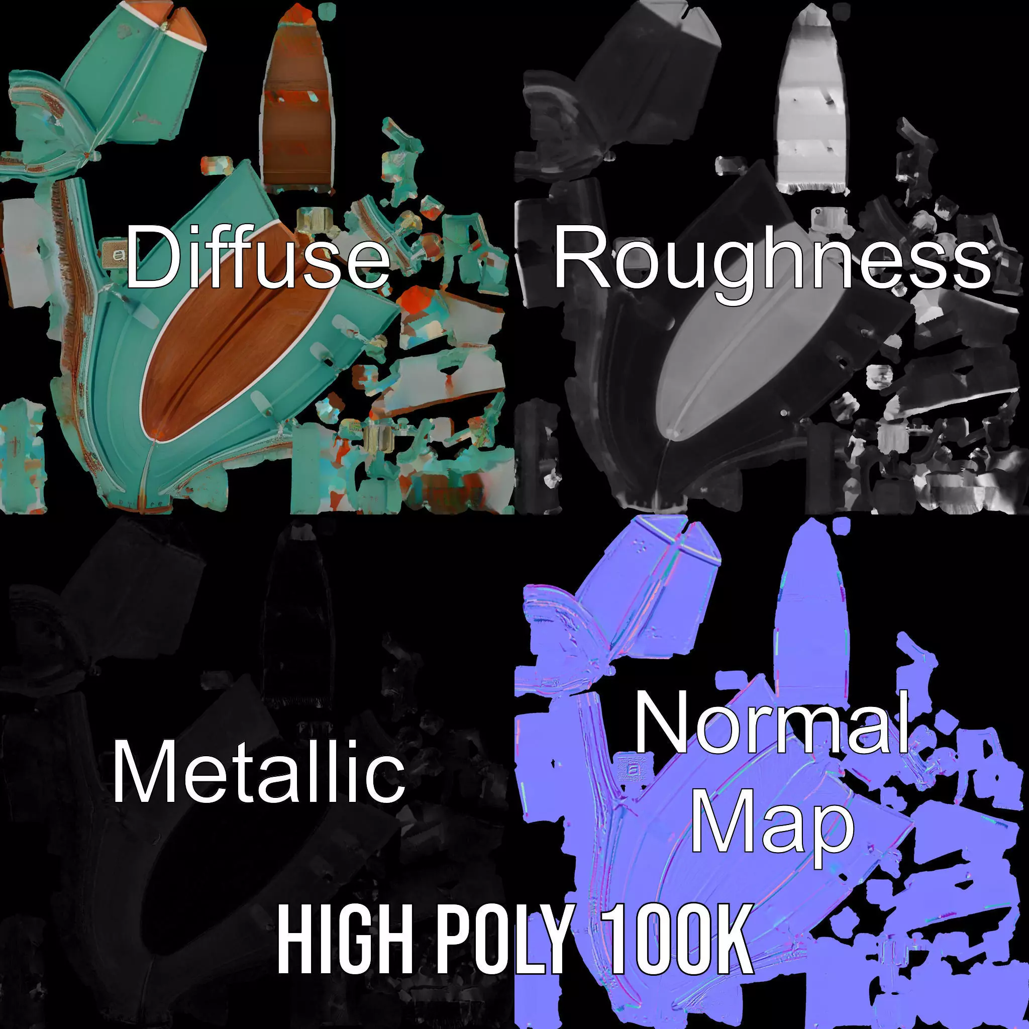 Vintage Turquoise Boat model pack Low-poly 3D model_4