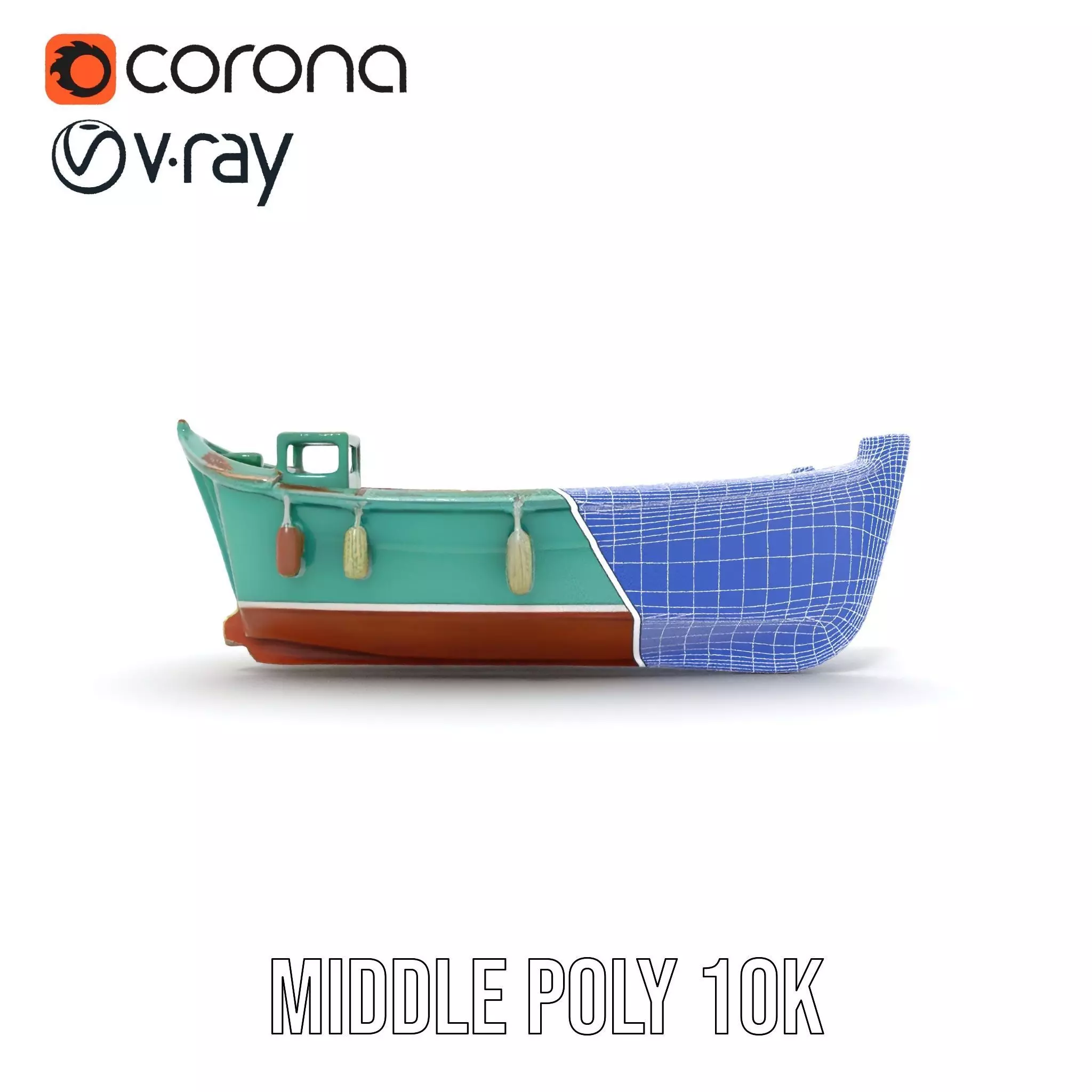 Vintage Turquoise Boat model pack Low-poly 3D model_27
