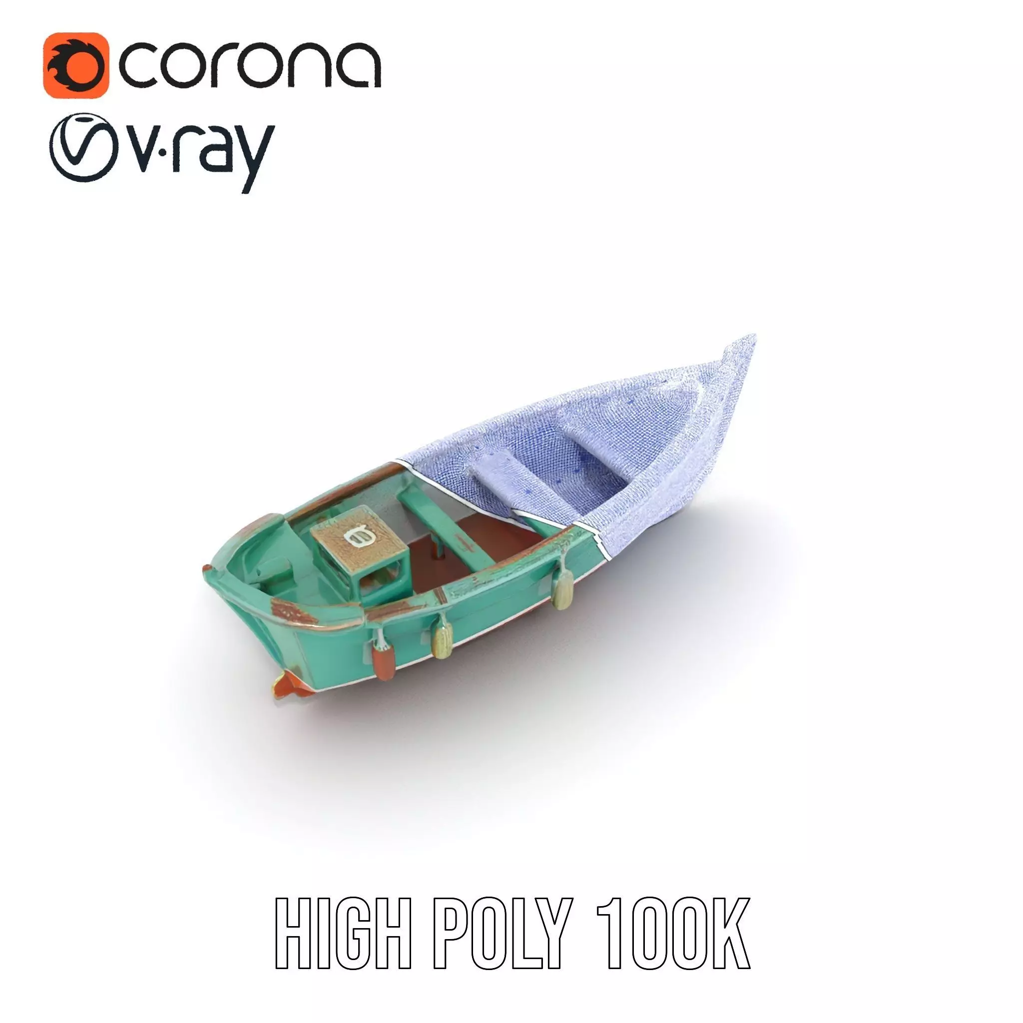 Vintage Turquoise Boat model pack Low-poly 3D model_35