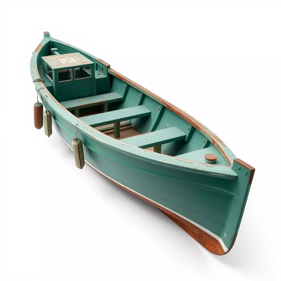 Vintage Turquoise Boat model pack Low-poly 3D model_3
