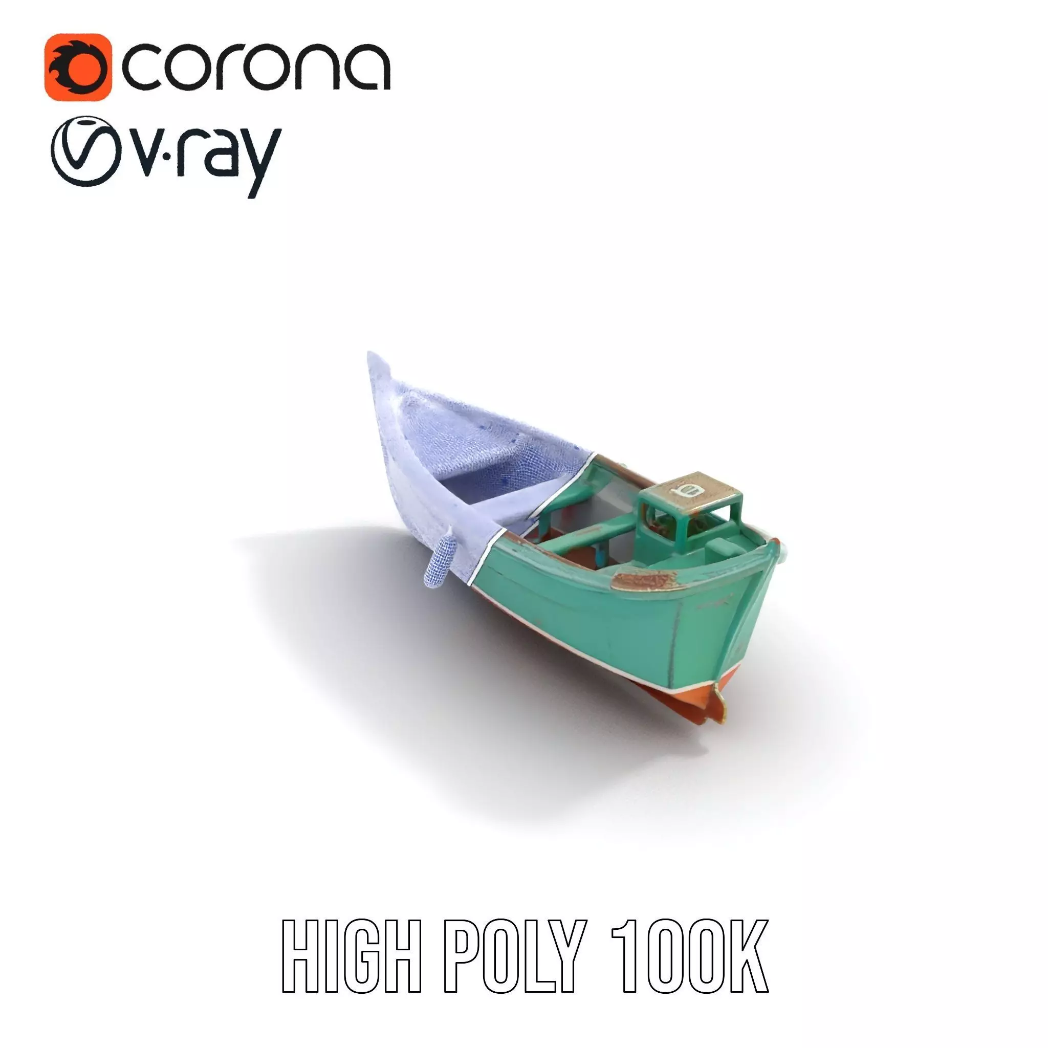 Vintage Turquoise Boat model pack Low-poly 3D model_33