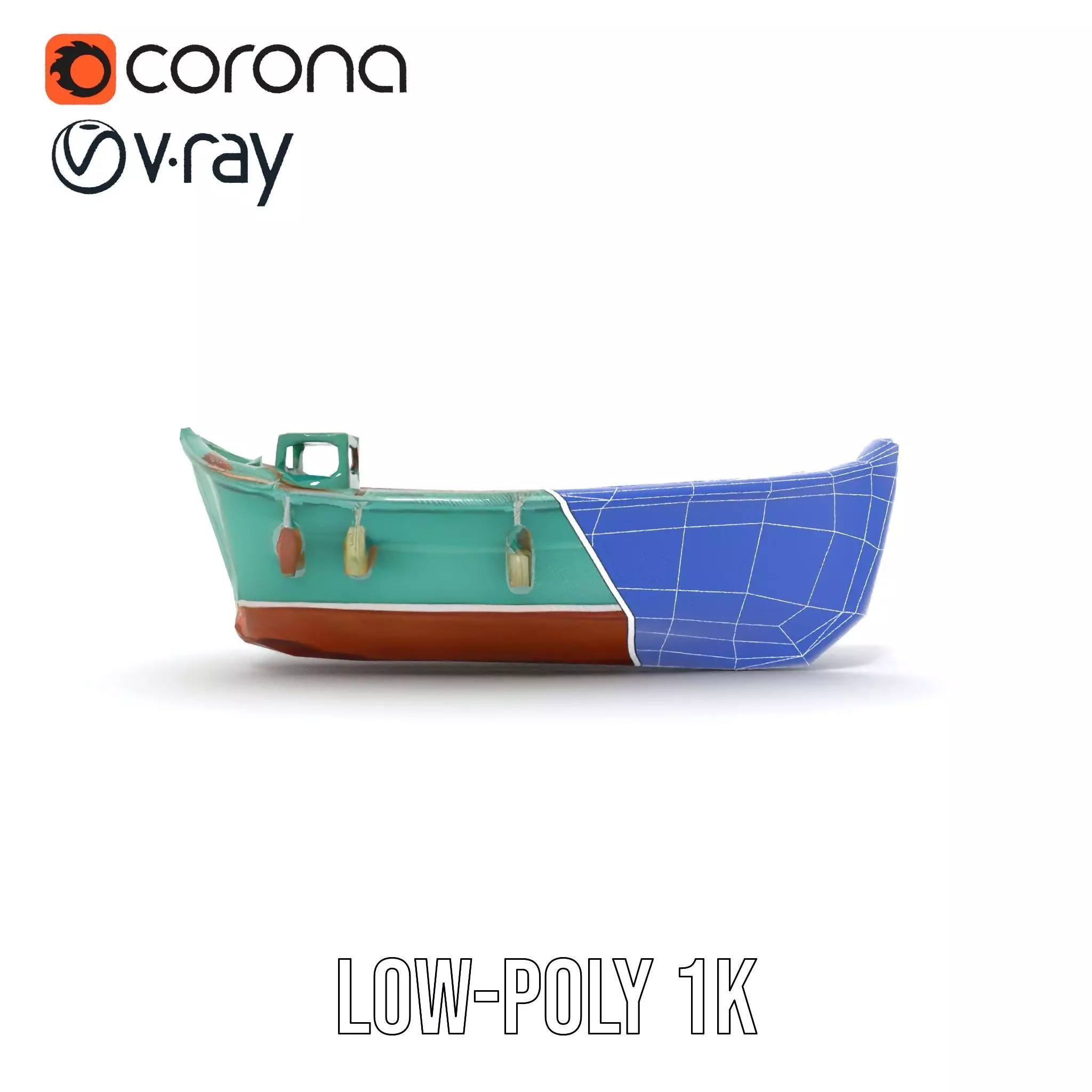 Vintage Turquoise Boat model pack Low-poly 3D model_31