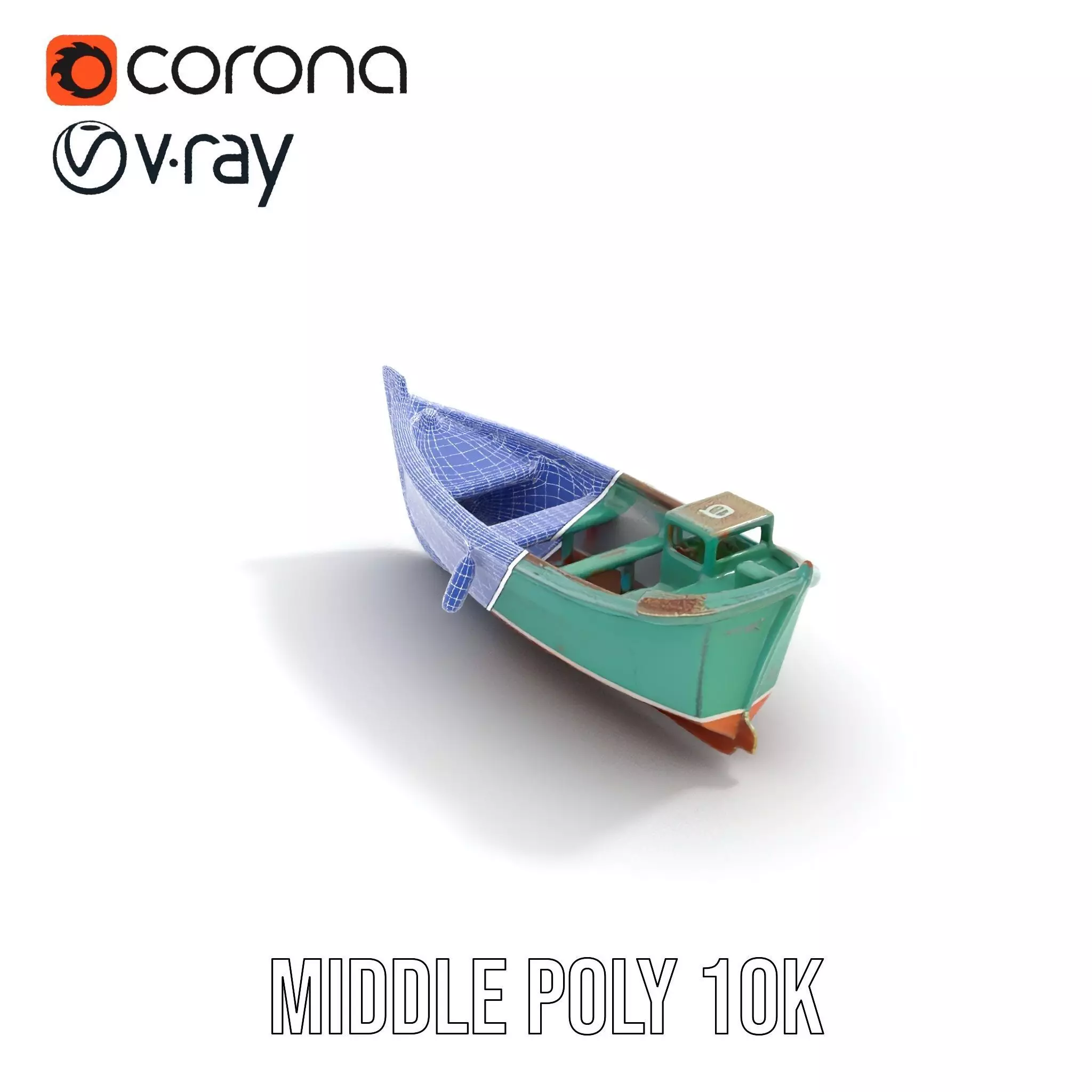 Vintage Turquoise Boat model pack Low-poly 3D model_16