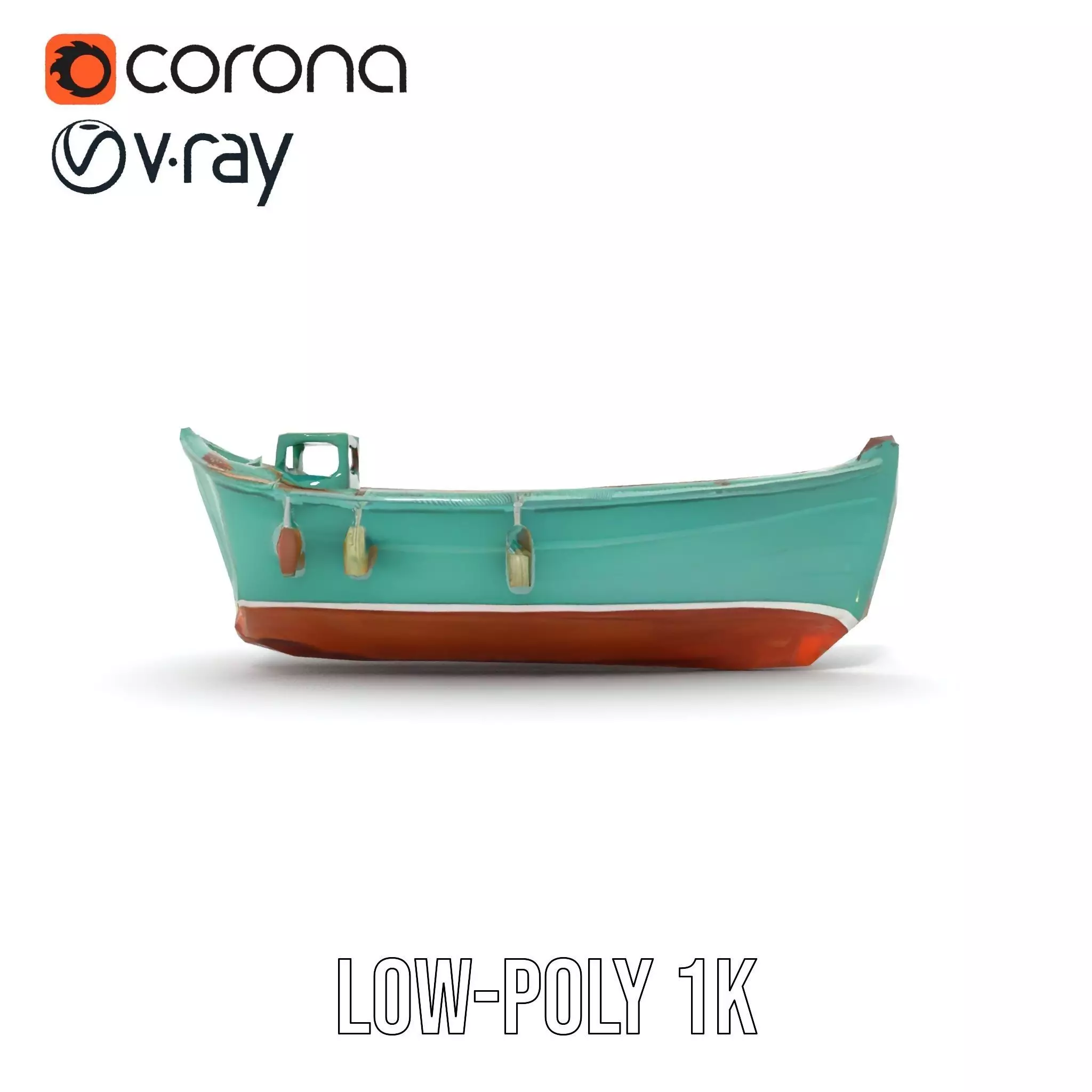 Vintage Turquoise Boat model pack Low-poly 3D model_15