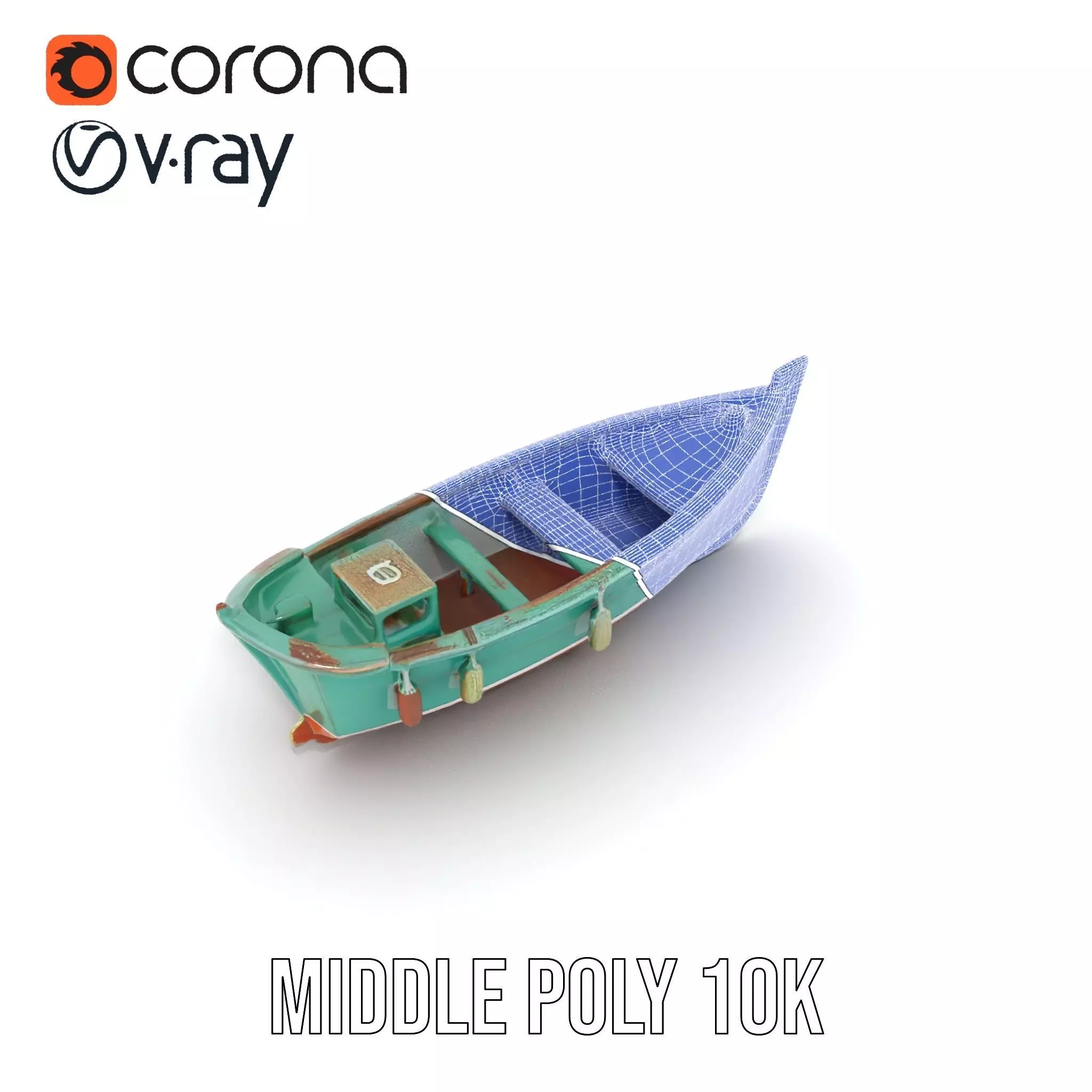 Vintage Turquoise Boat model pack Low-poly 3D model_22
