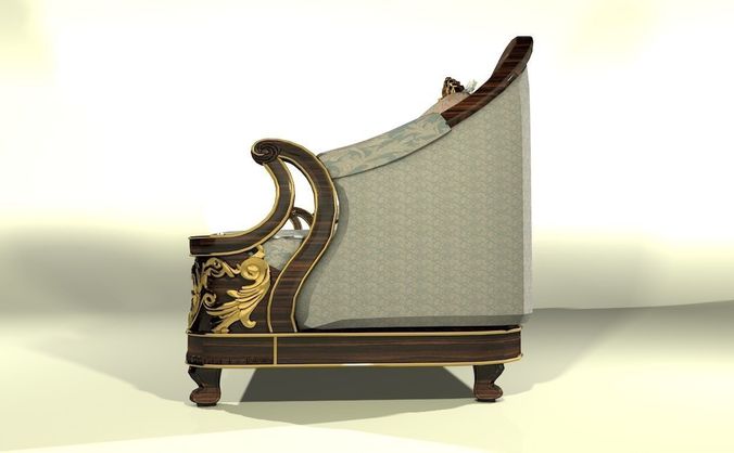 Calssic  sofa with wooden ornaments  3D model