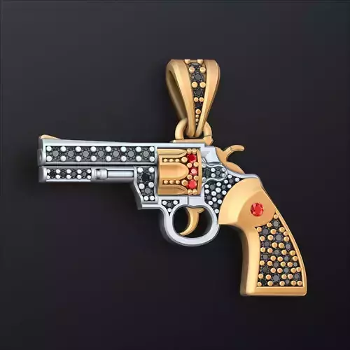 Gun Revolver Colt Pendant With Gems