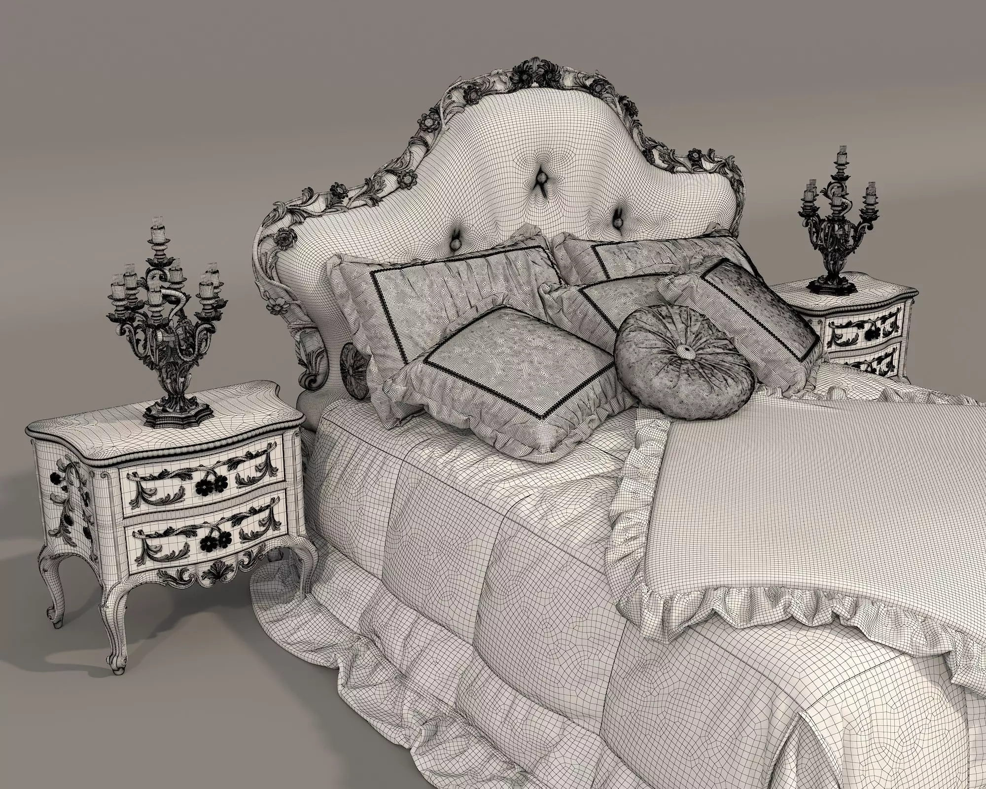 Classic European Style Bed Set 63 3D model_8