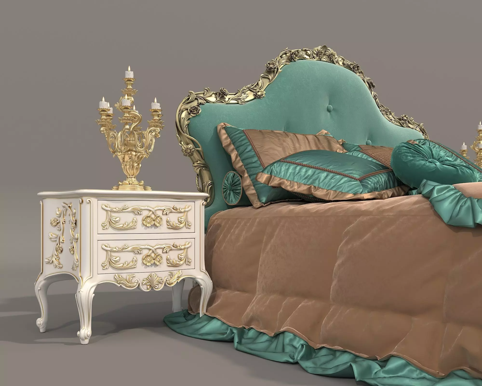 Classic European Style Bed Set 63 3D model_6