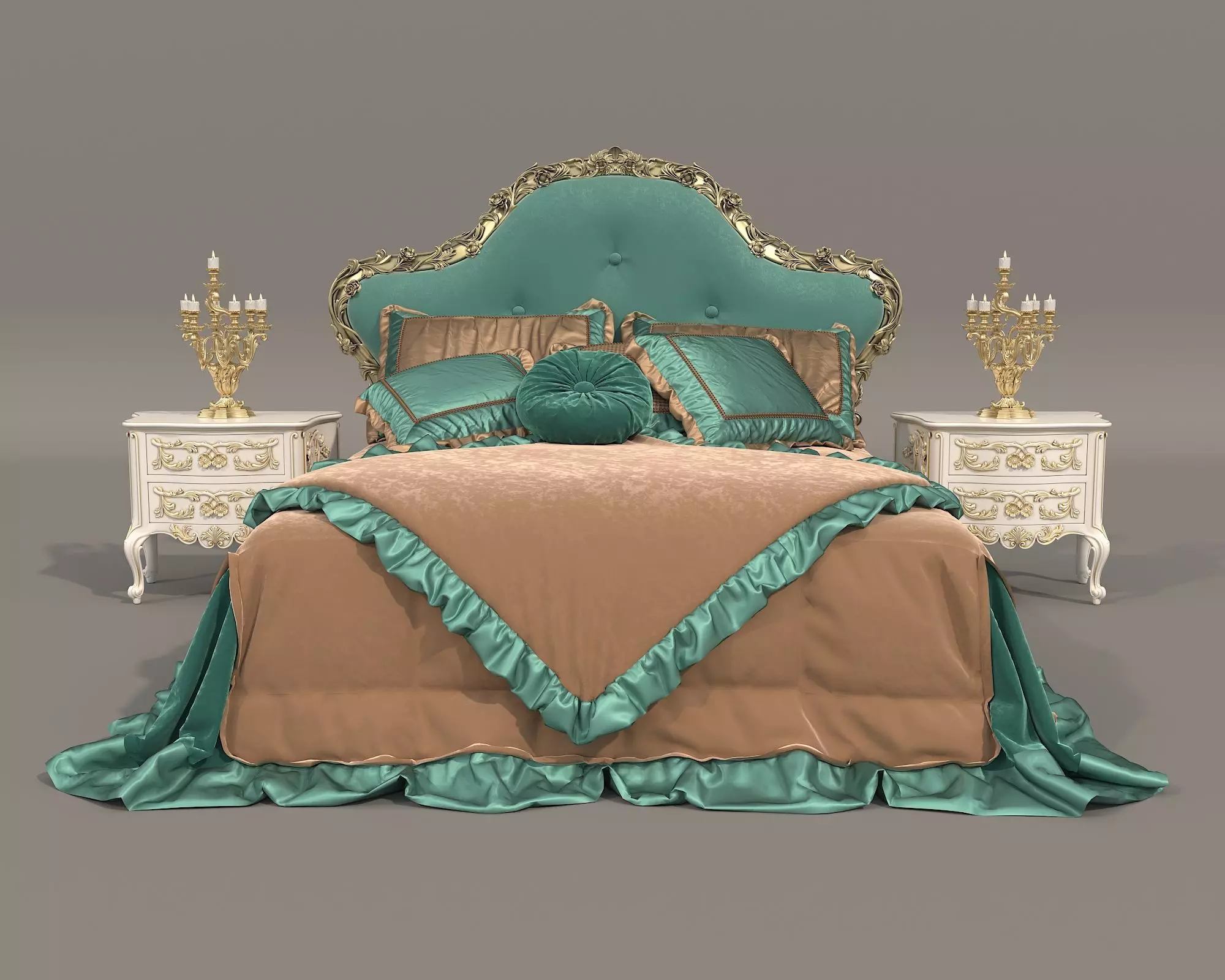 Classic European Style Bed Set 63 3D model_2