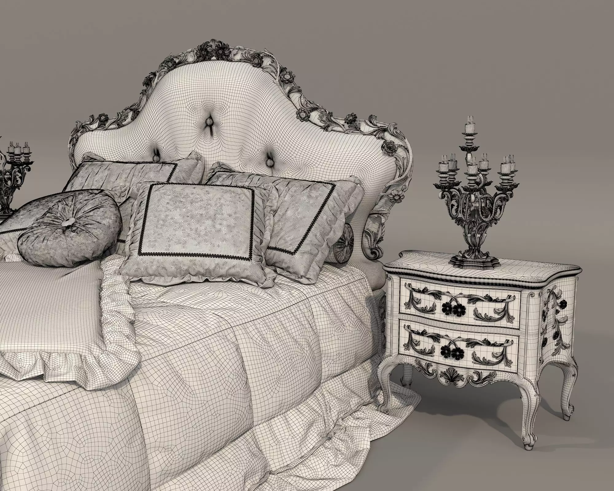 Classic European Style Bed Set 63 3D model_9