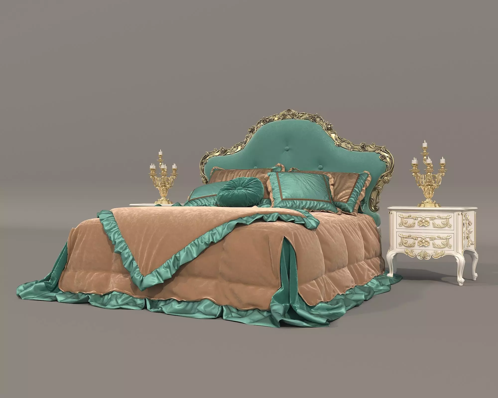 Classic European Style Bed Set 63 3D model_7