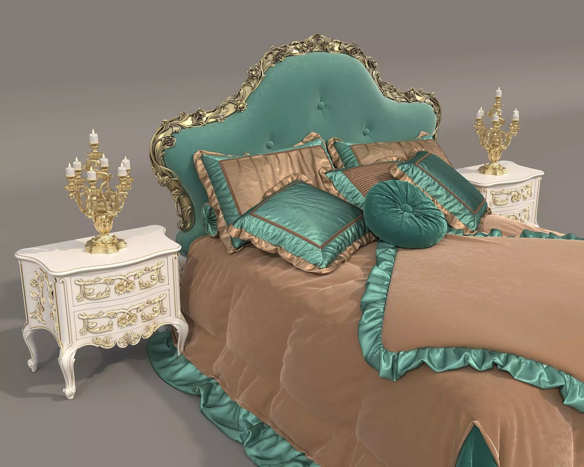 Classic European Style Bed Set 63 3D model_3