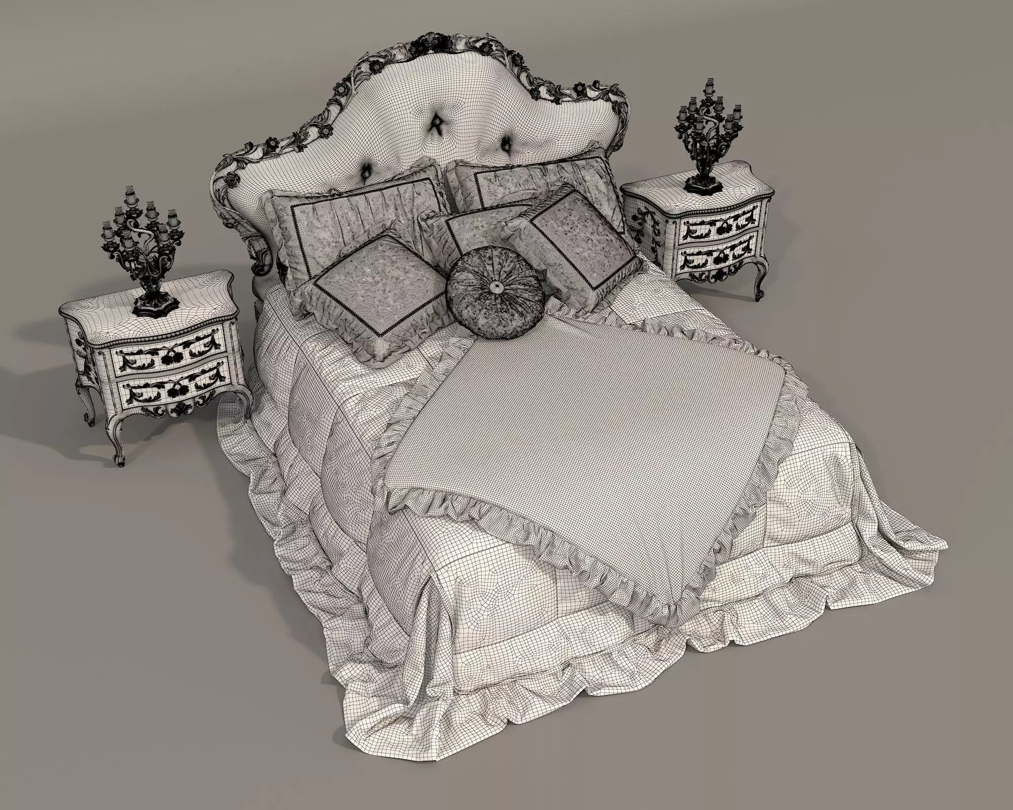 Classic European Style Bed Set 63 3D model_10