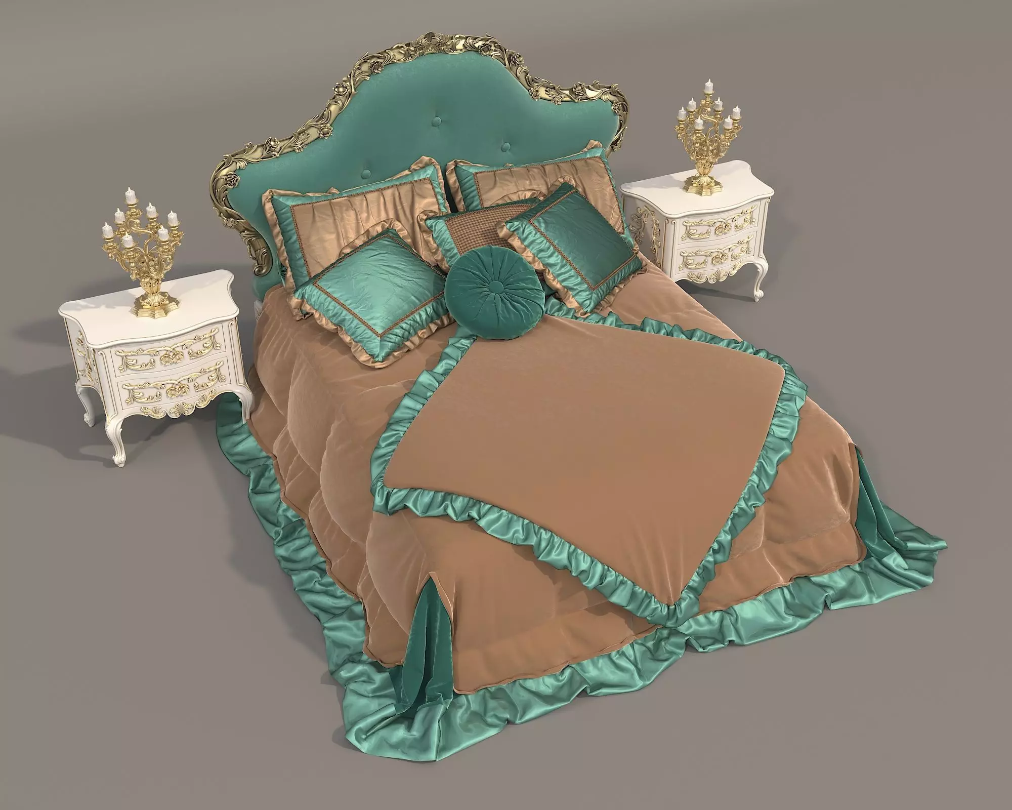 Classic European Style Bed Set 63 3D model_1