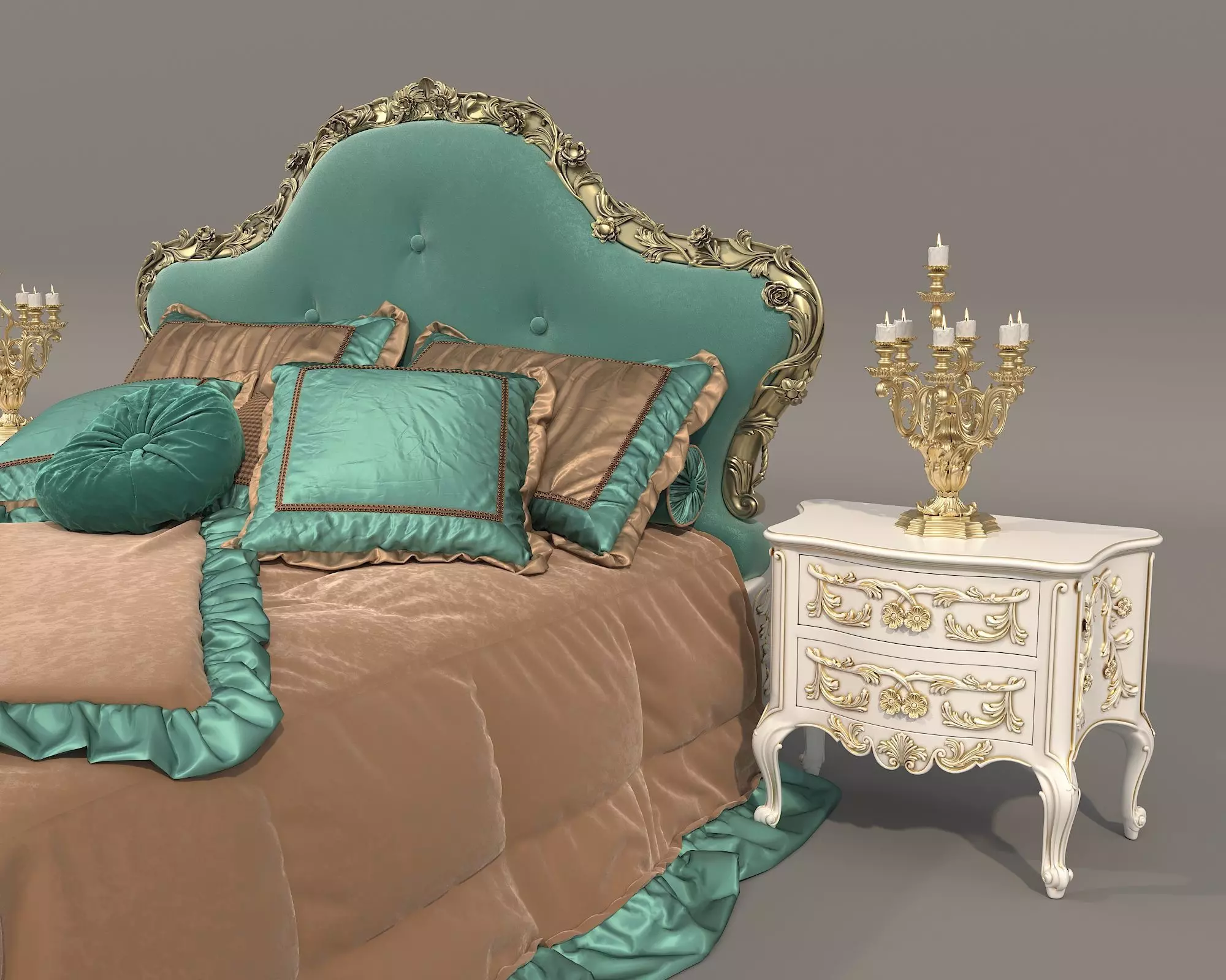 Classic European Style Bed Set 63 3D model_4