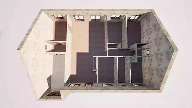 Abandoned Modular House  6 Interior Variants Realistic  Low-poly 3D model 7