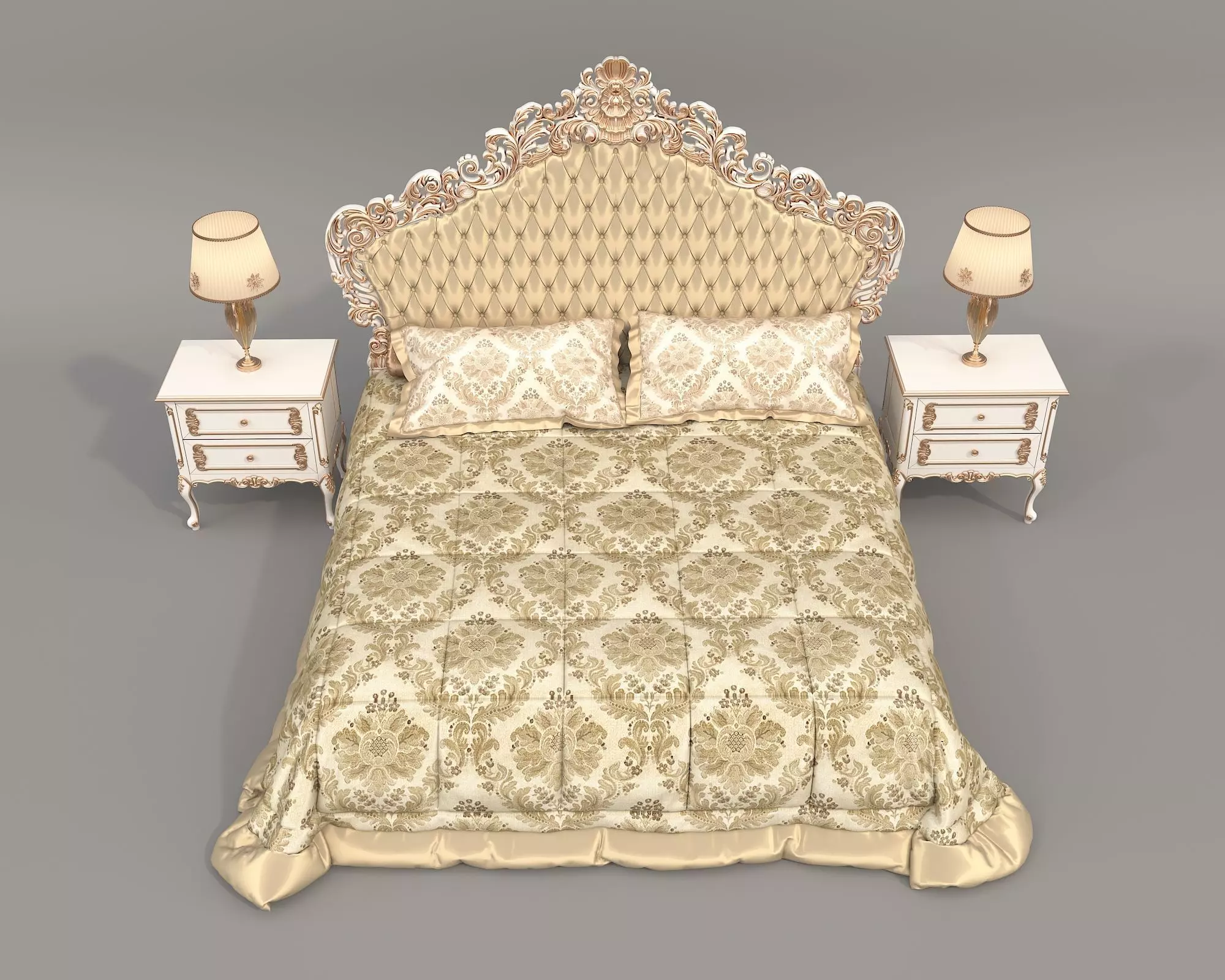 Classic European Style Bed Set 67 3D model_6