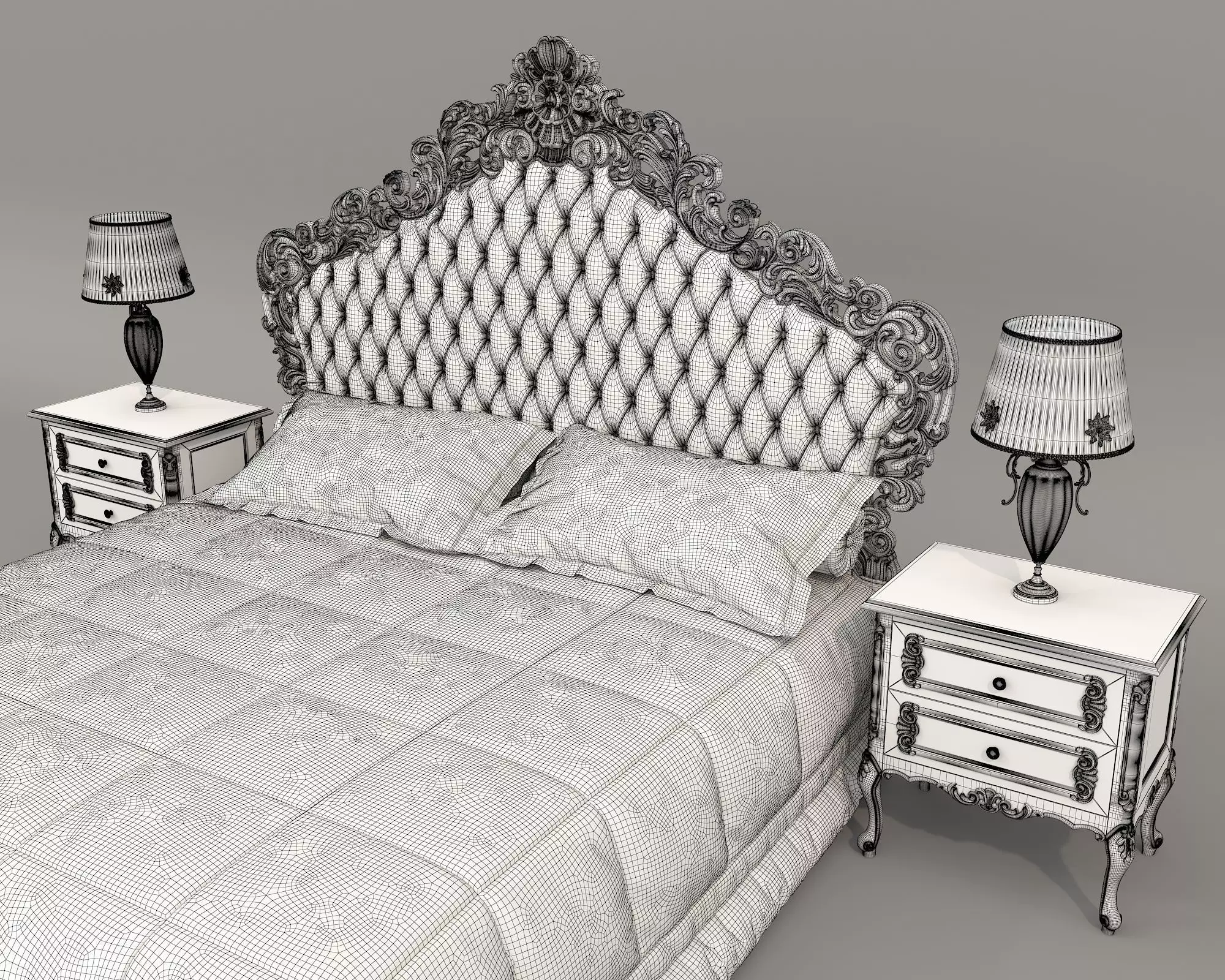 Classic European Style Bed Set 67 3D model_9