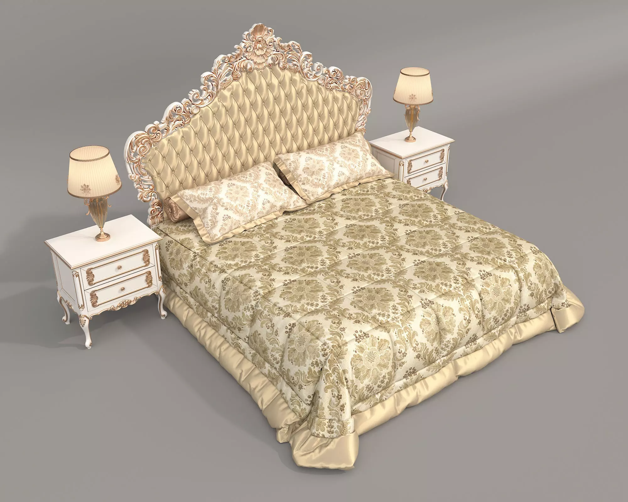 Classic European Style Bed Set 67 3D model_3