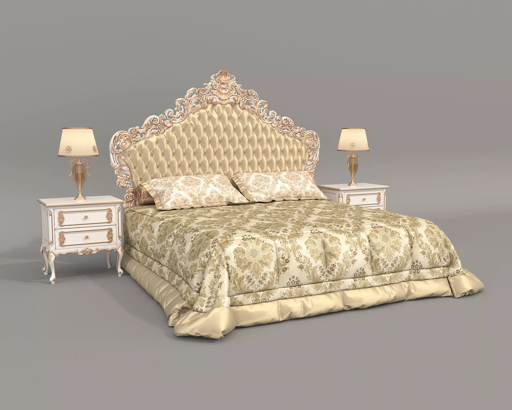 Classic European Style Bed Set 67 3D model_0