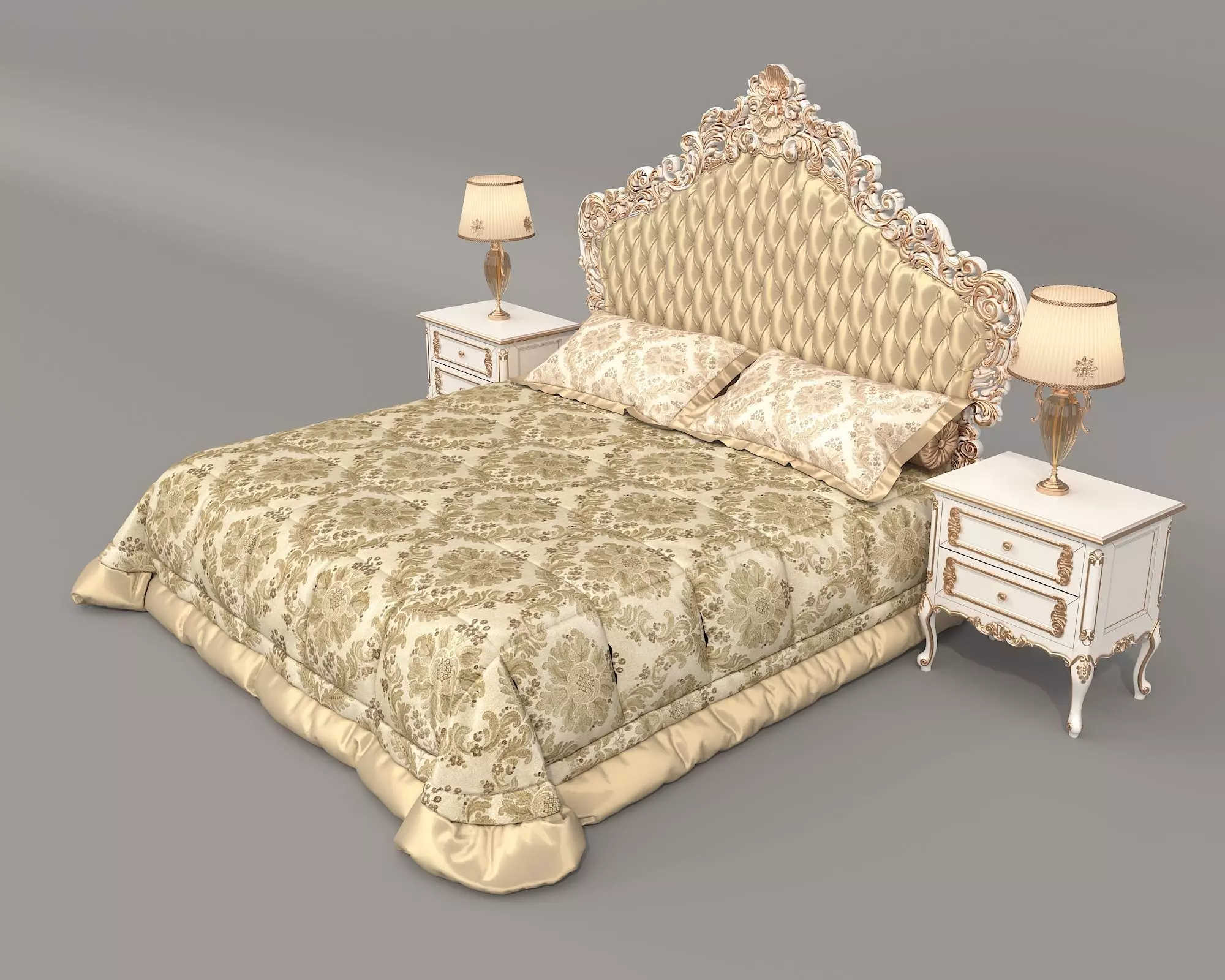 Classic European Style Bed Set 67 3D model_2