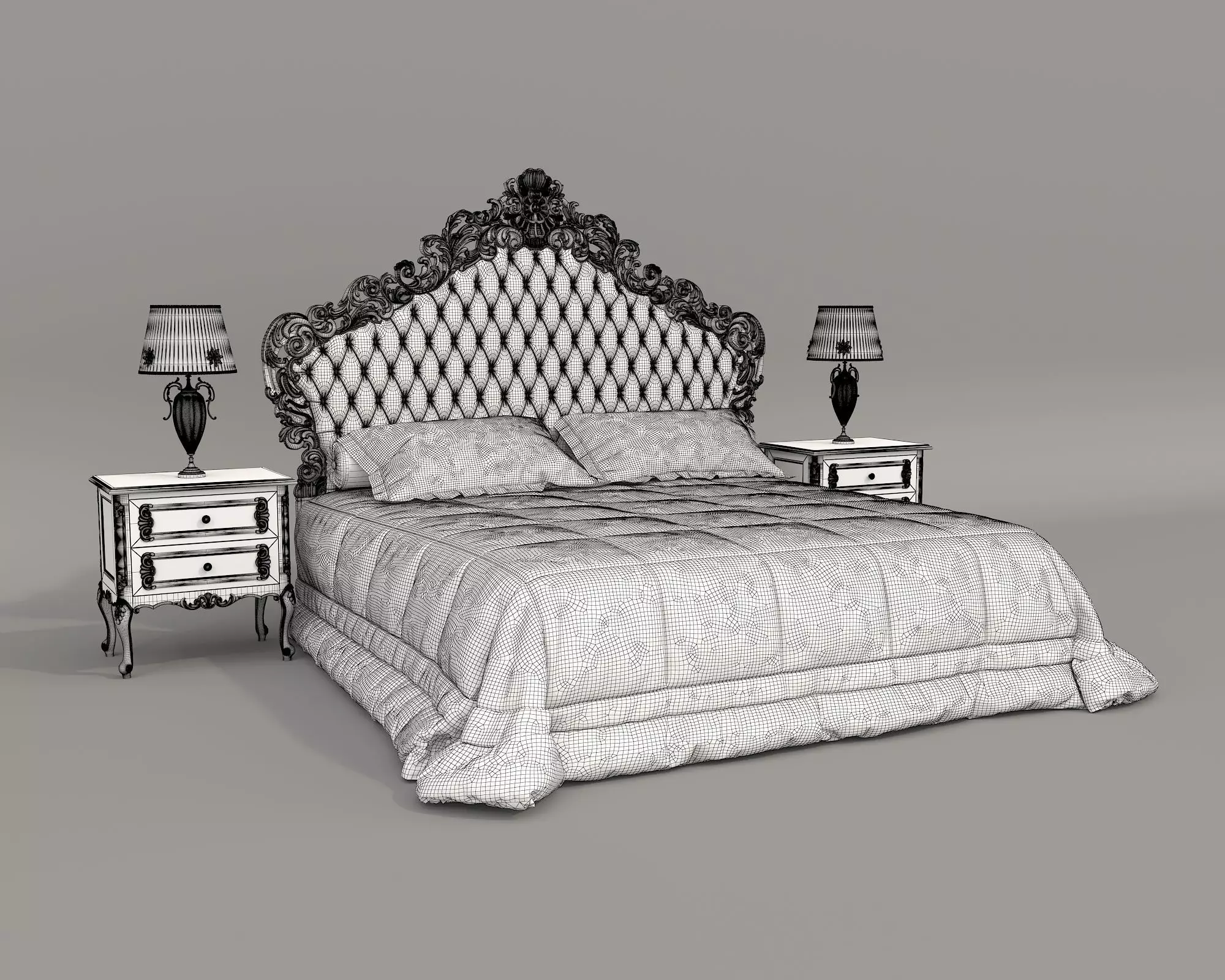 Classic European Style Bed Set 67 3D model_8