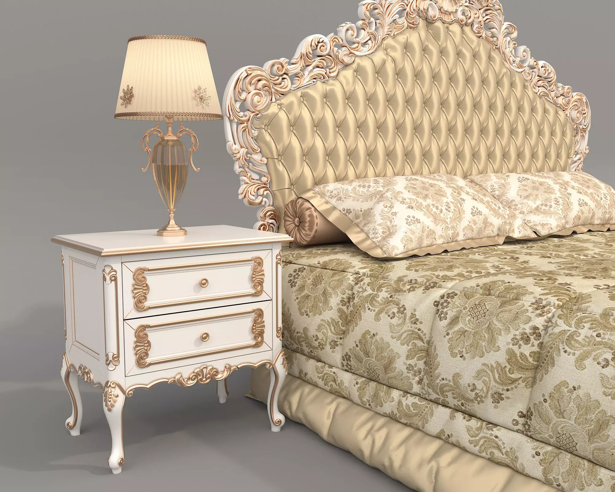 Classic European Style Bed Set 67 3D model_5