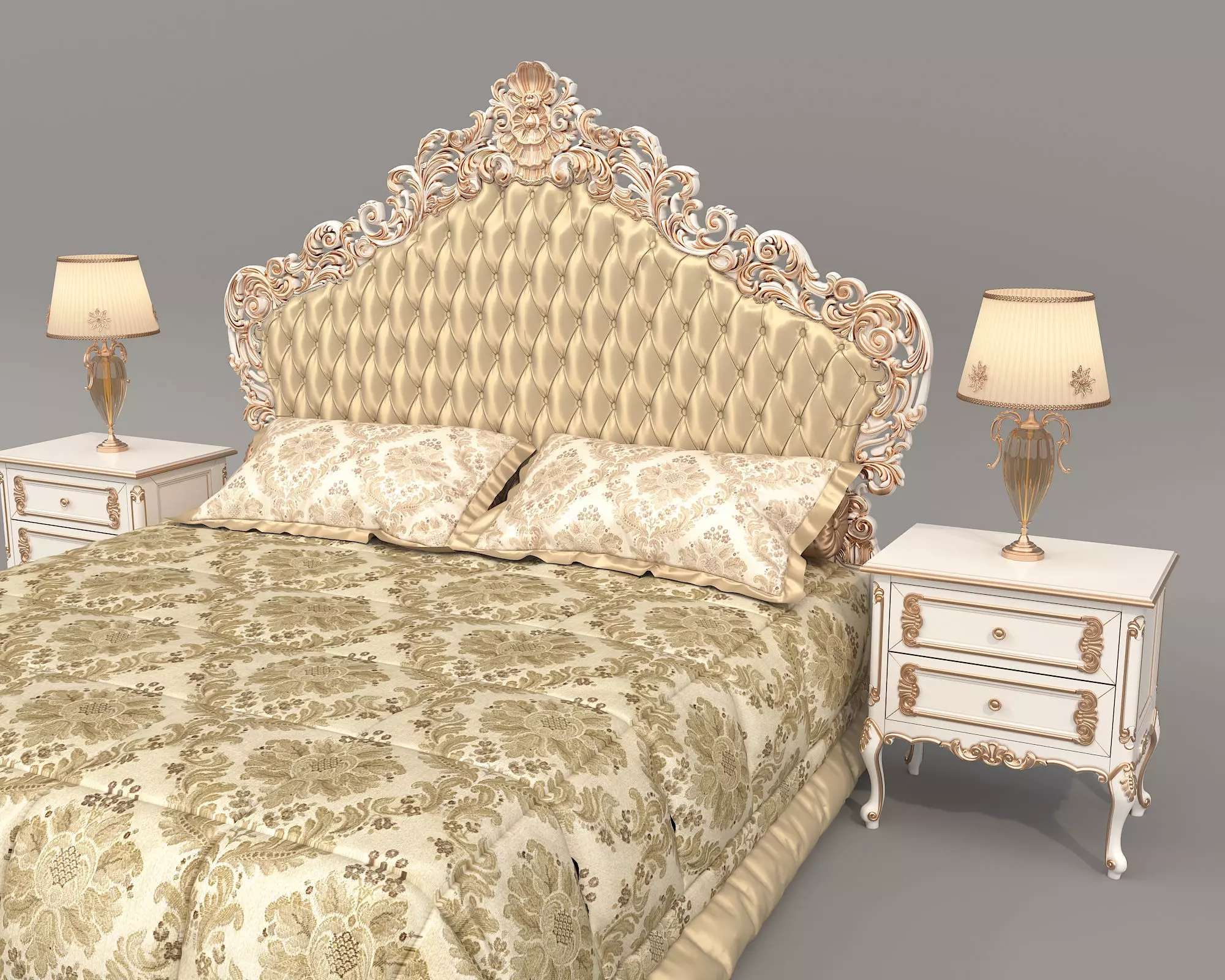 Classic European Style Bed Set 67 3D model_4
