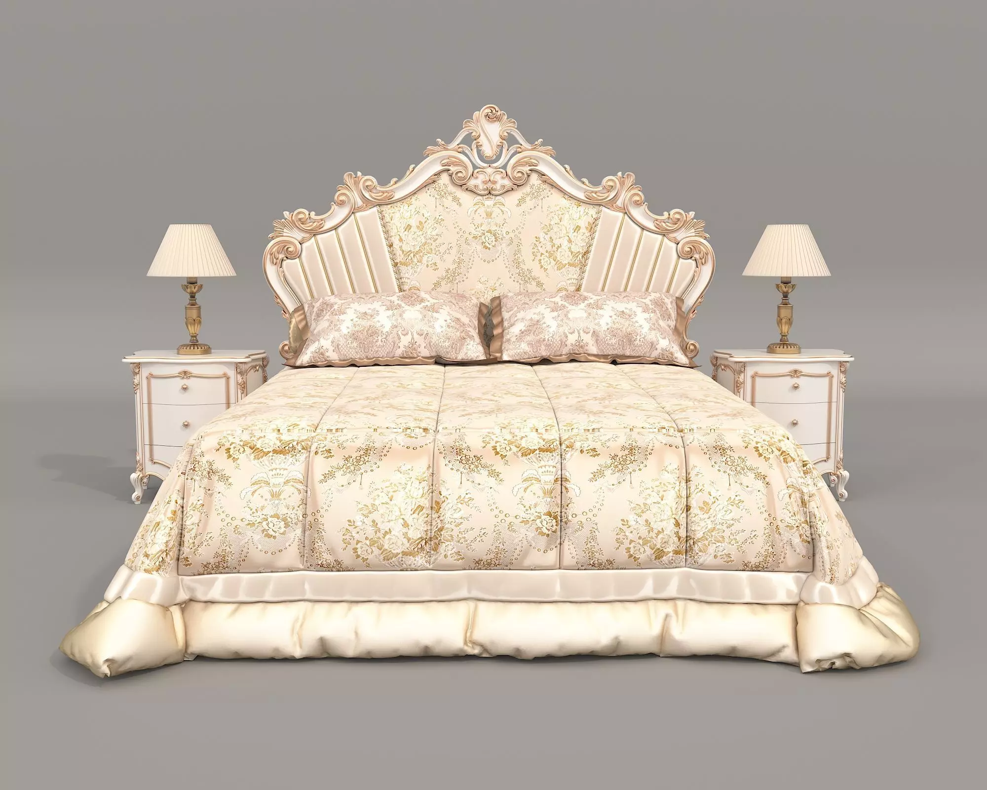 Classic European Style Bed Set 68 3D model_1