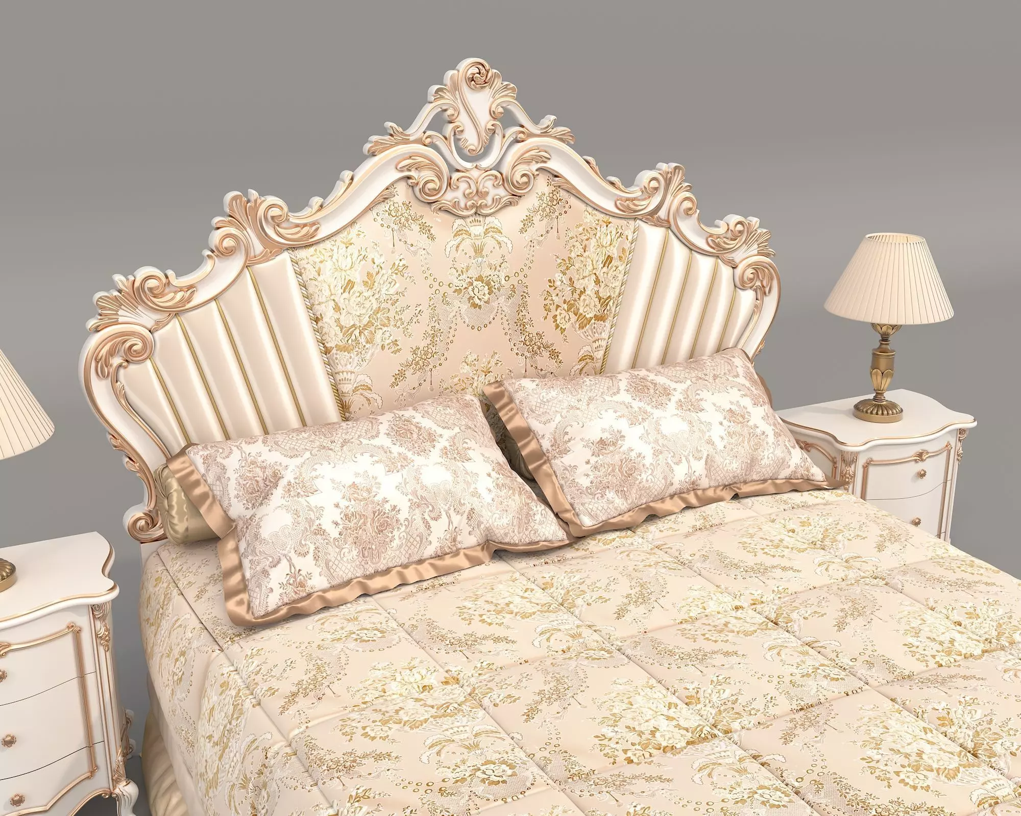 Classic European Style Bed Set 68 3D model_7
