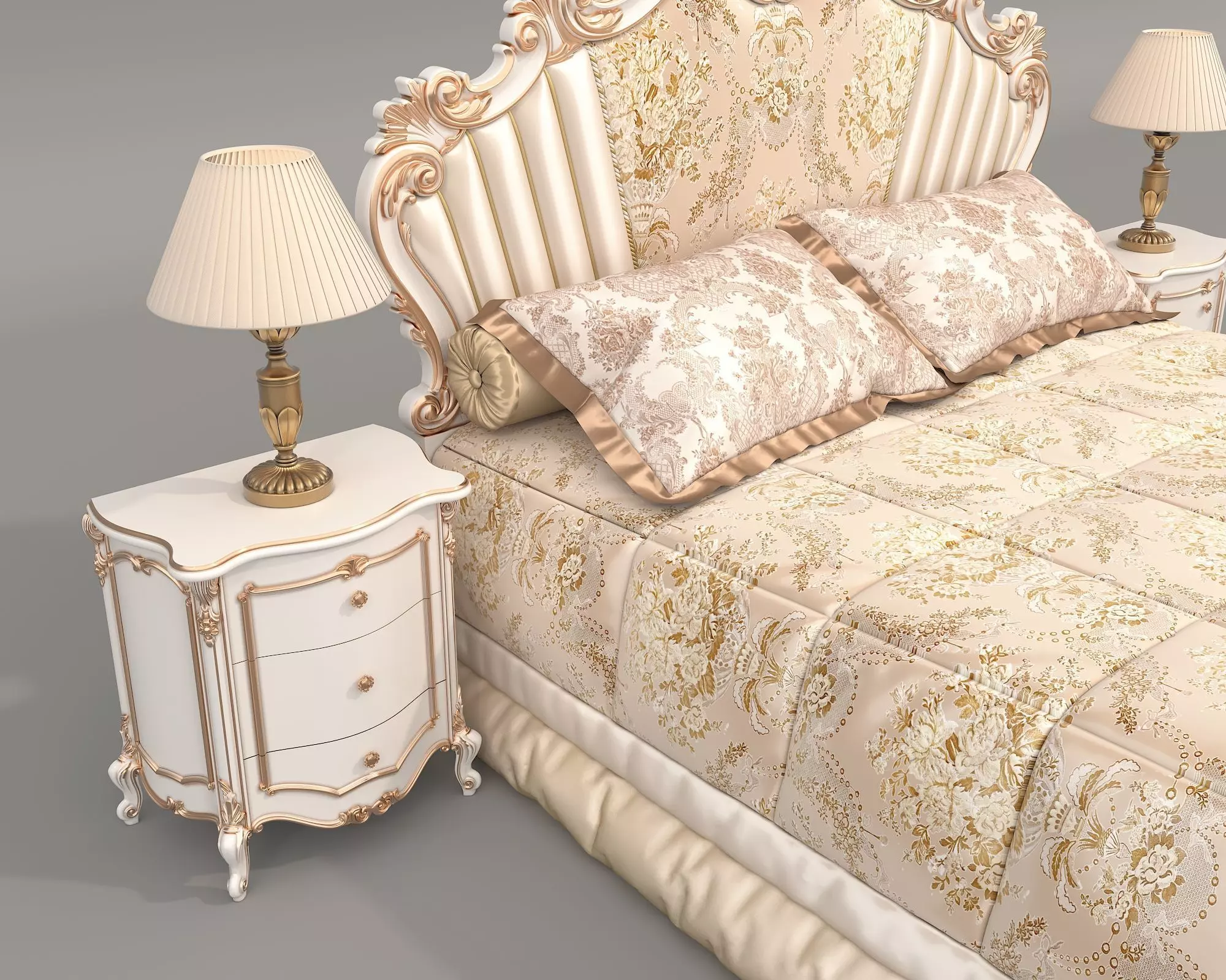 Classic European Style Bed Set 68 3D model_6