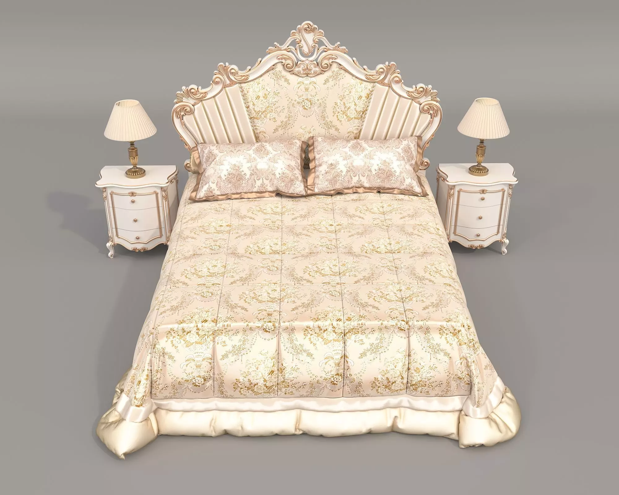 Classic European Style Bed Set 68 3D model_2