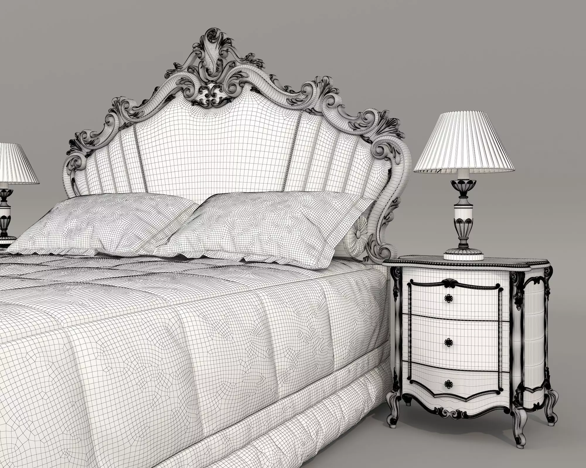 Classic European Style Bed Set 68 3D model_9