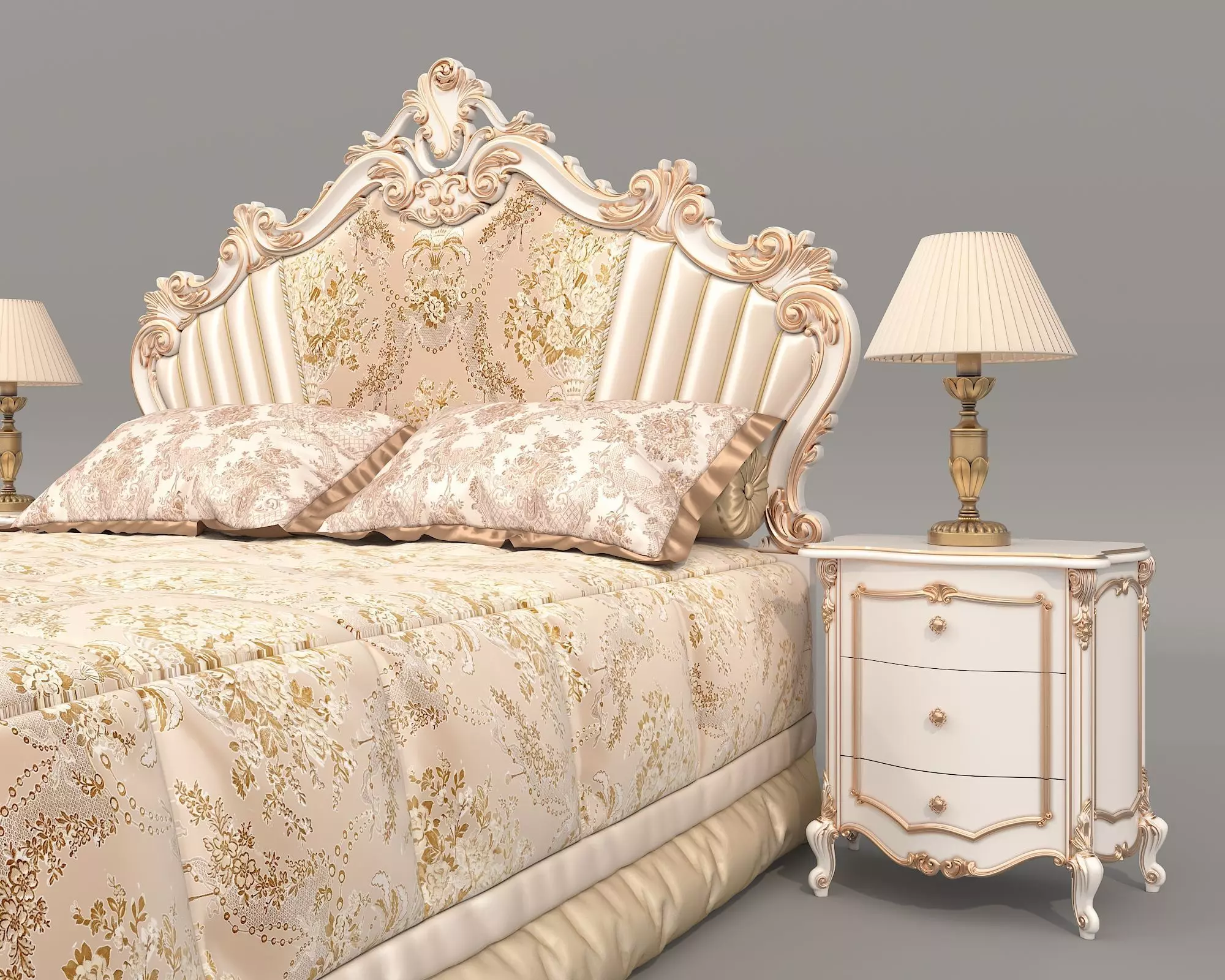 Classic European Style Bed Set 68 3D model_3