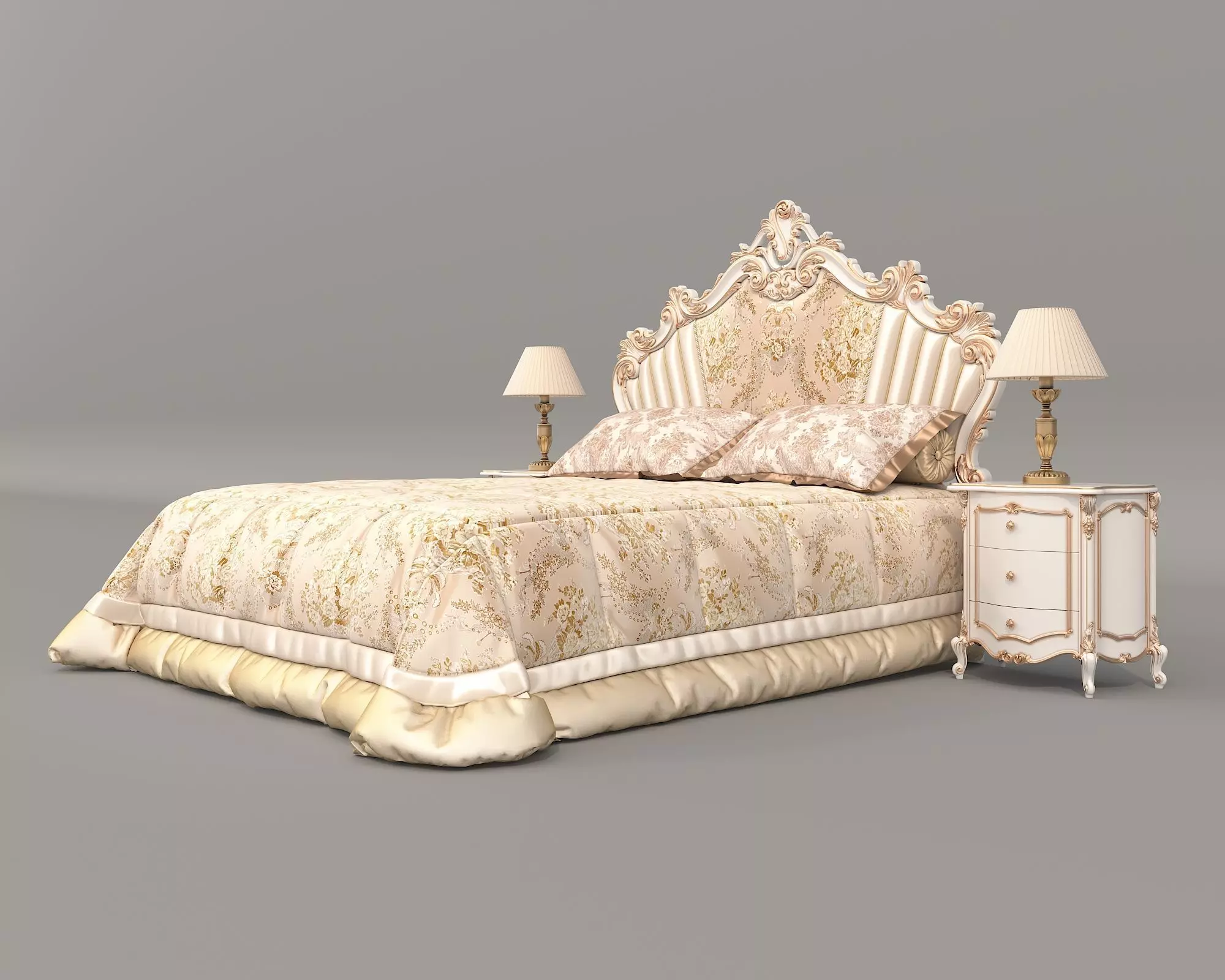 Classic European Style Bed Set 68 3D model_5