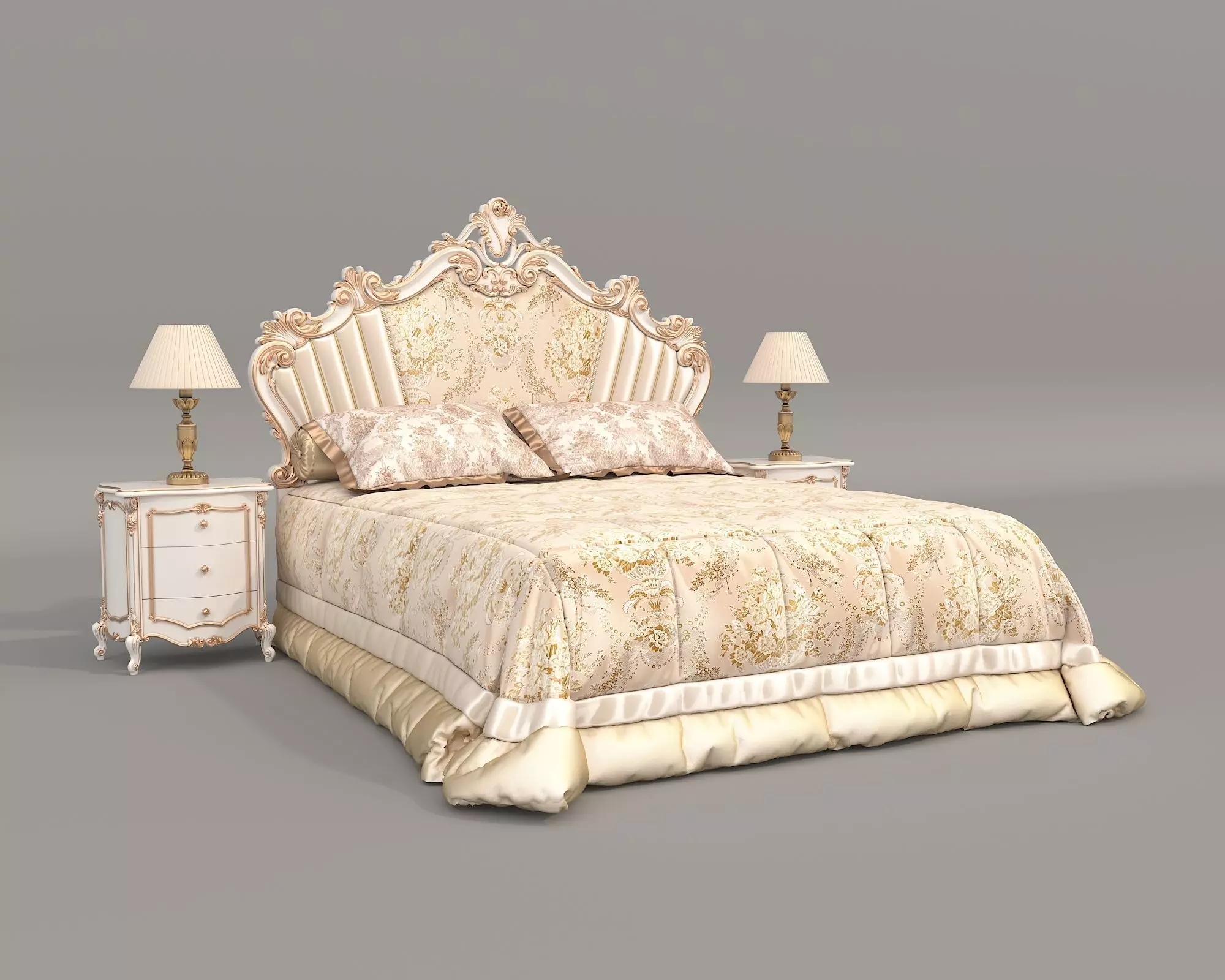 Classic European Style Bed Set 68 3D model_0