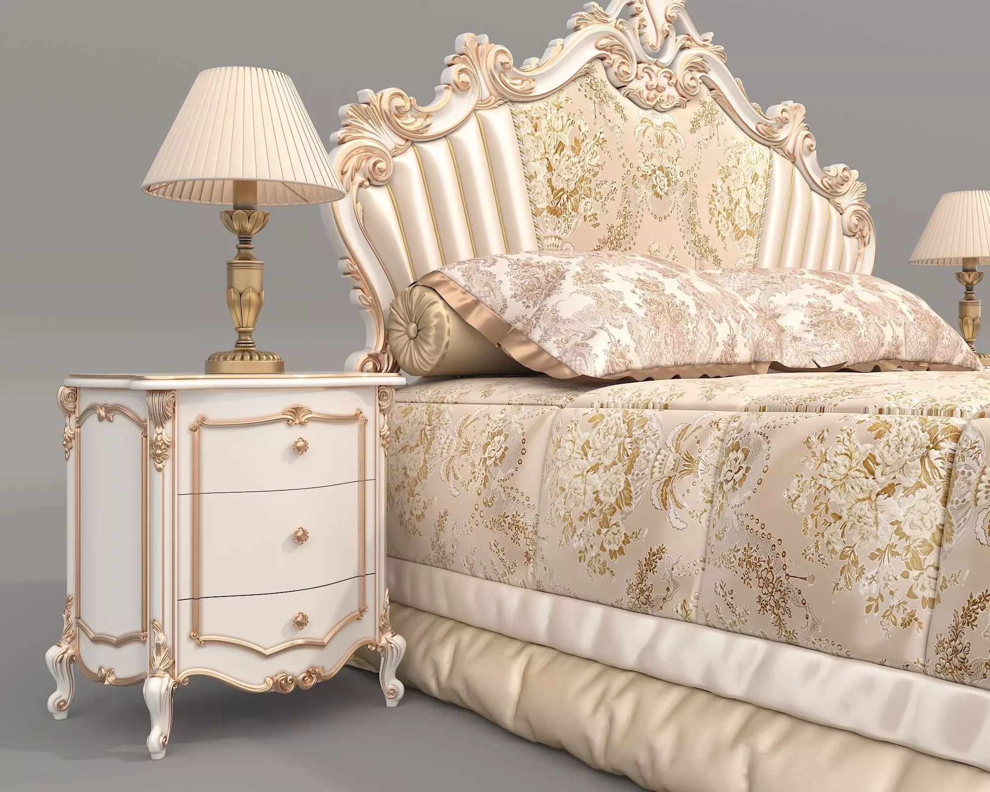 Classic European Style Bed Set 68 3D model_4