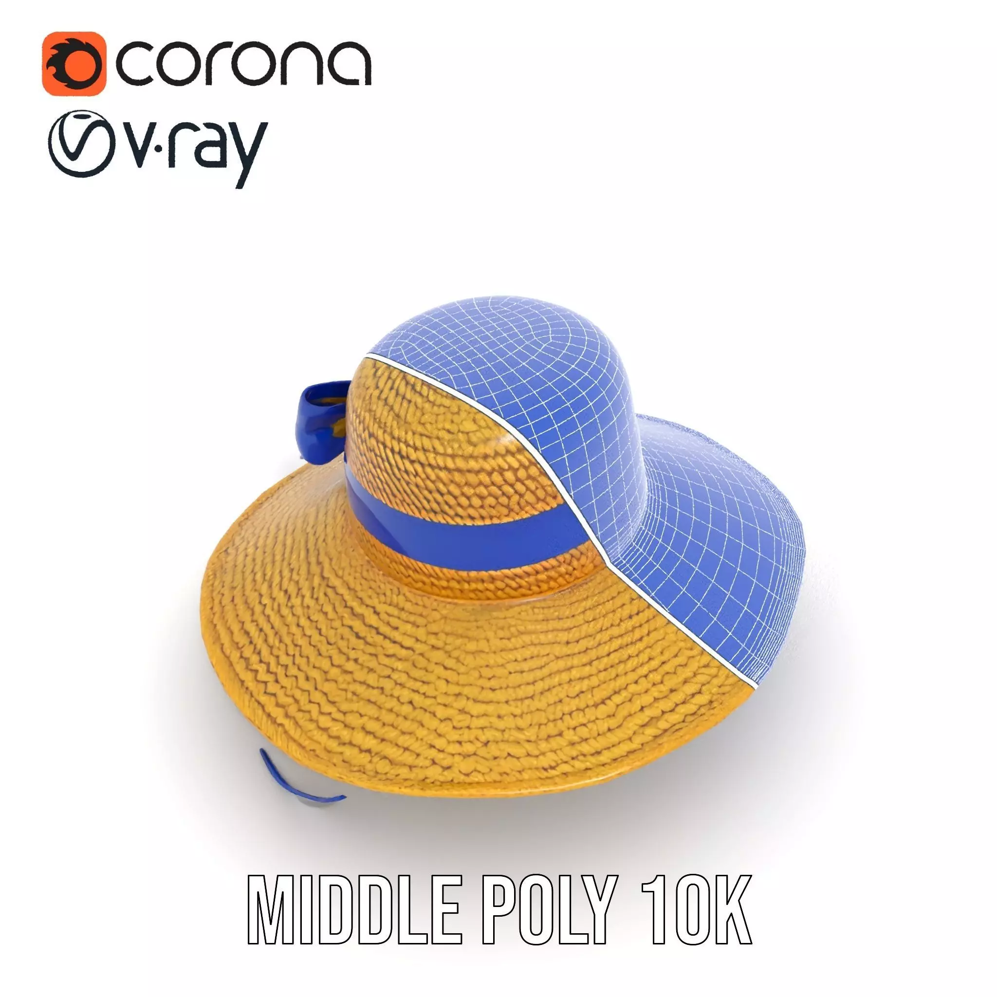 Straw Sun Hat with Blue Ribbon model pack Low-poly 3D model_16