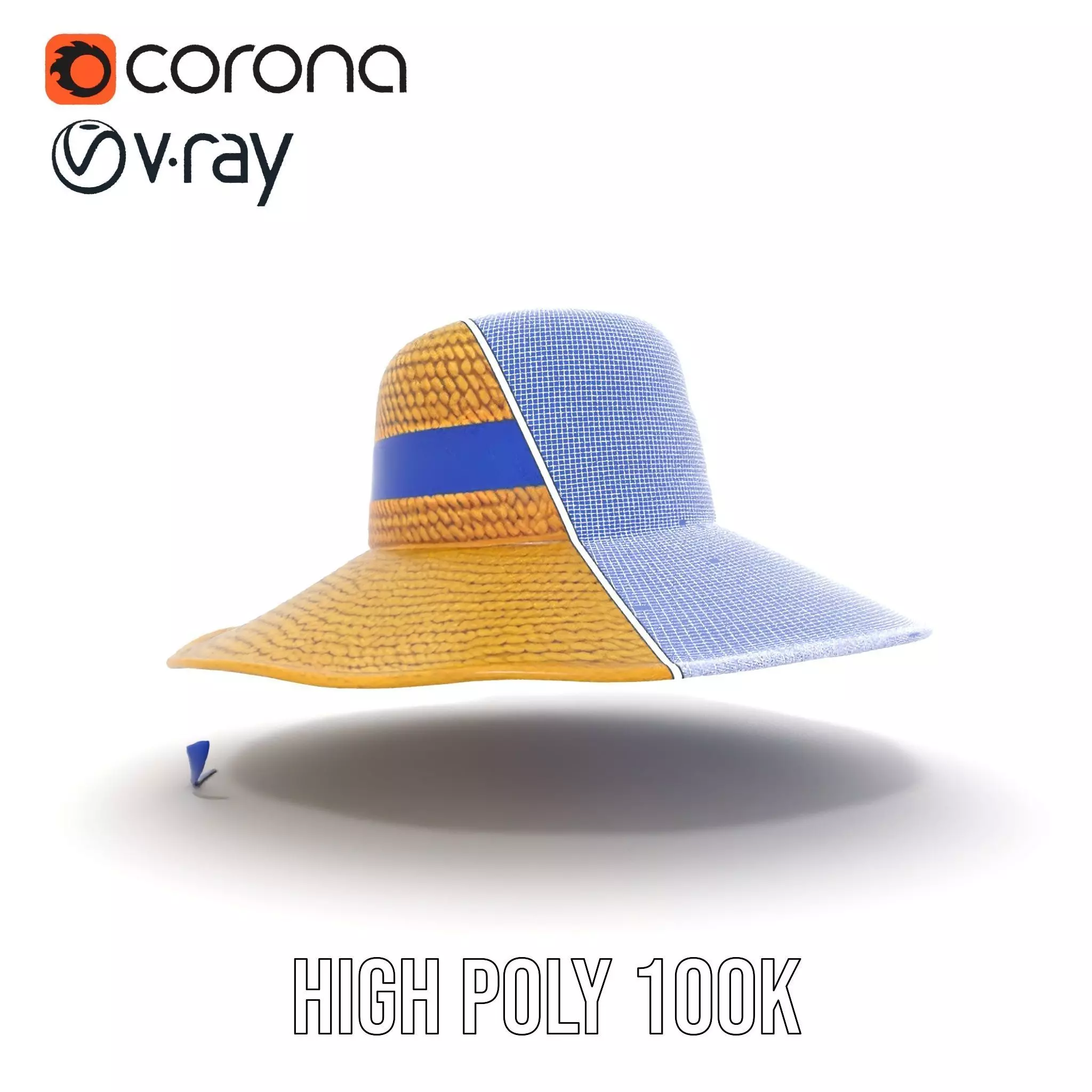 Straw Sun Hat with Blue Ribbon model pack Low-poly 3D model_32