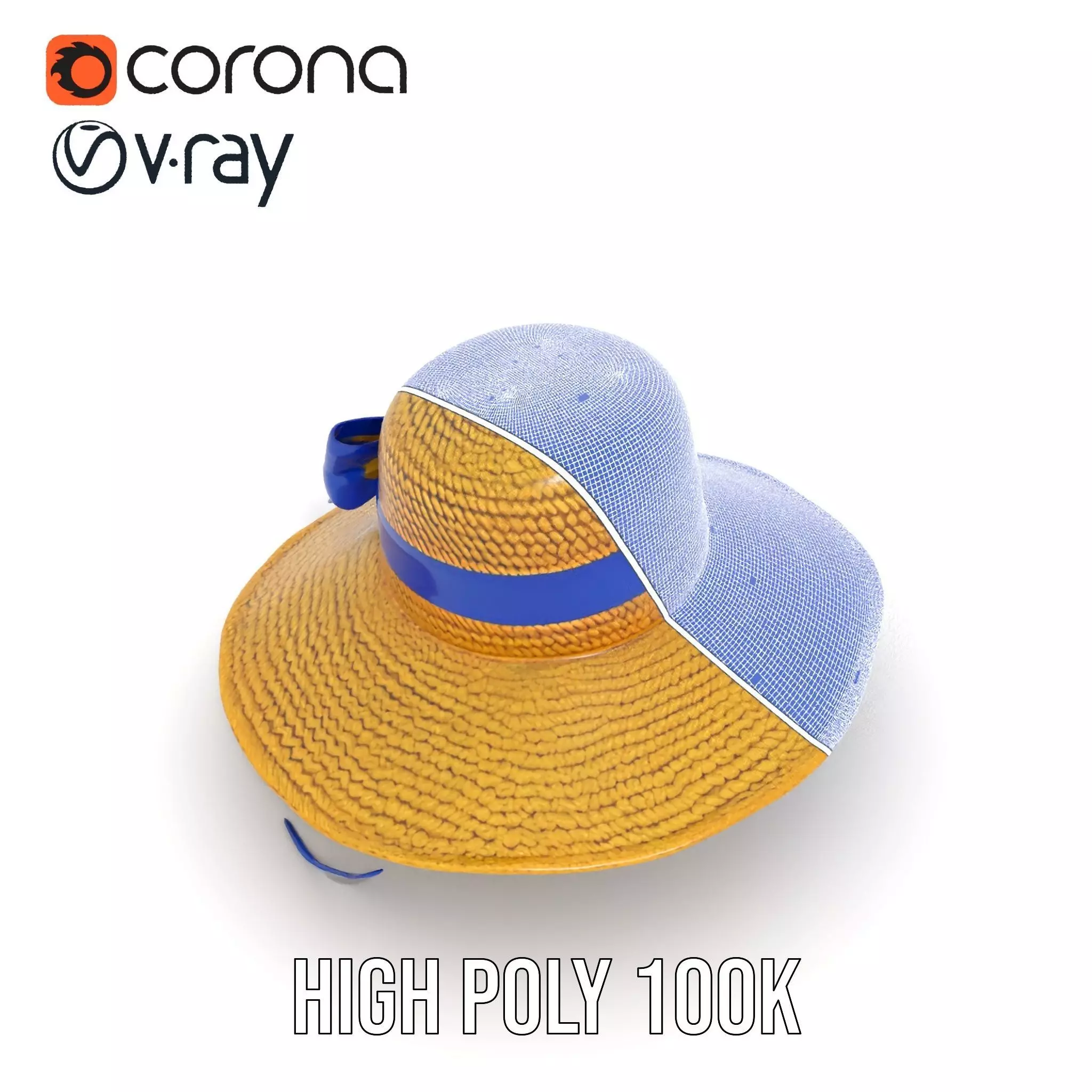 Straw Sun Hat with Blue Ribbon model pack Low-poly 3D model_33