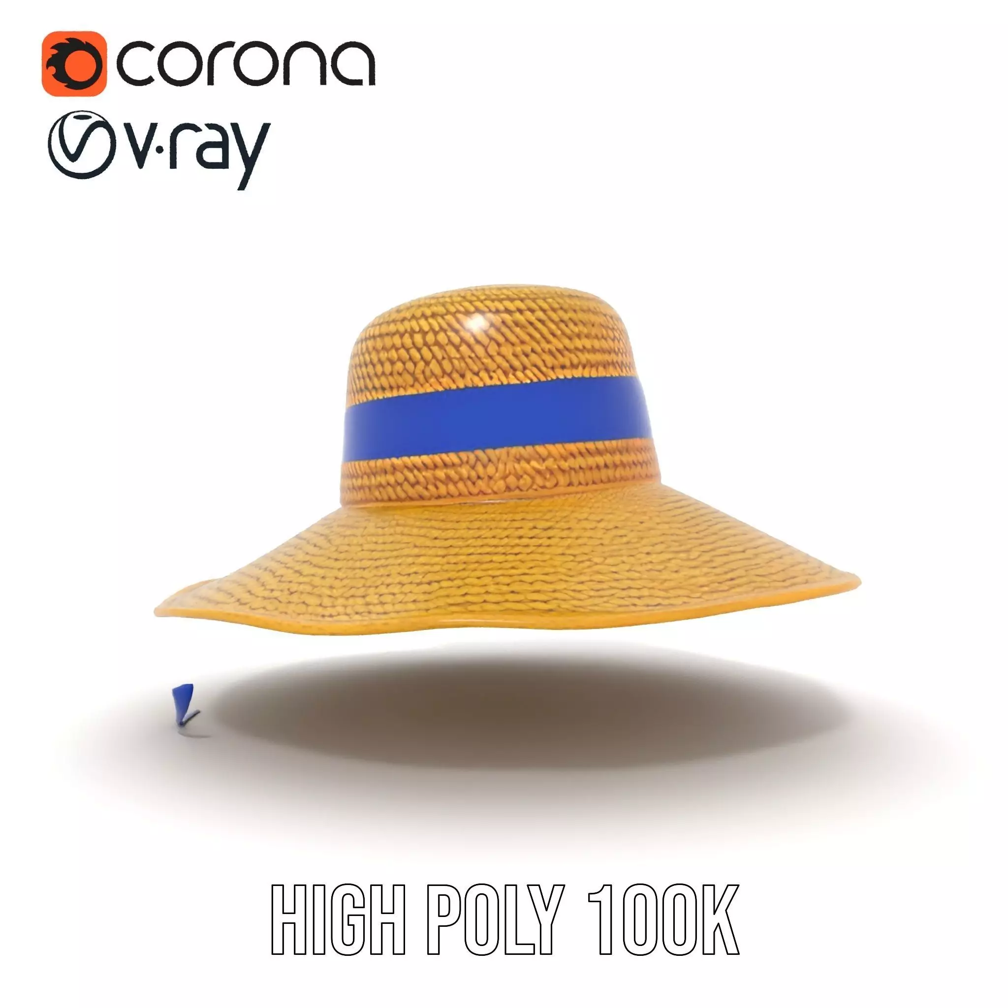 Straw Sun Hat with Blue Ribbon model pack Low-poly 3D model_21