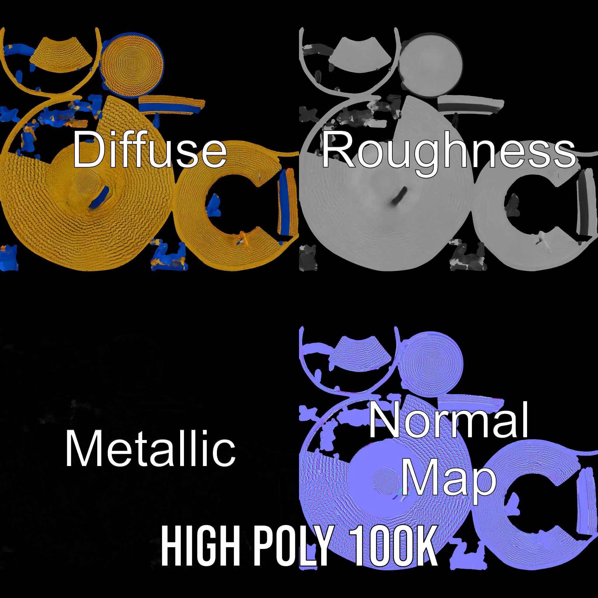 Straw Sun Hat with Blue Ribbon model pack Low-poly 3D model_4