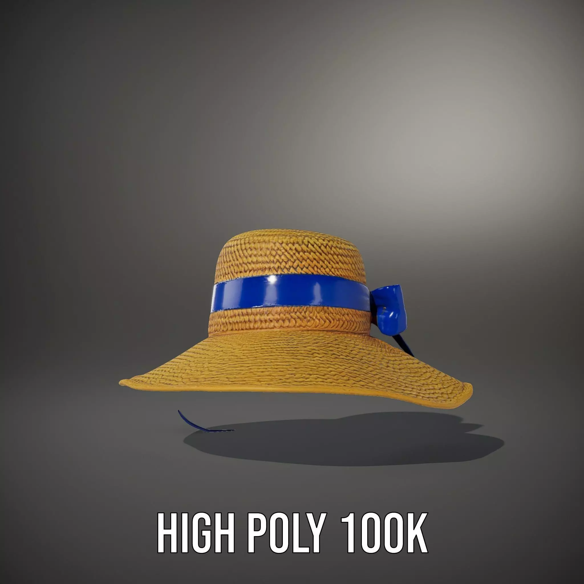 Straw Sun Hat with Blue Ribbon model pack Low-poly 3D model_9
