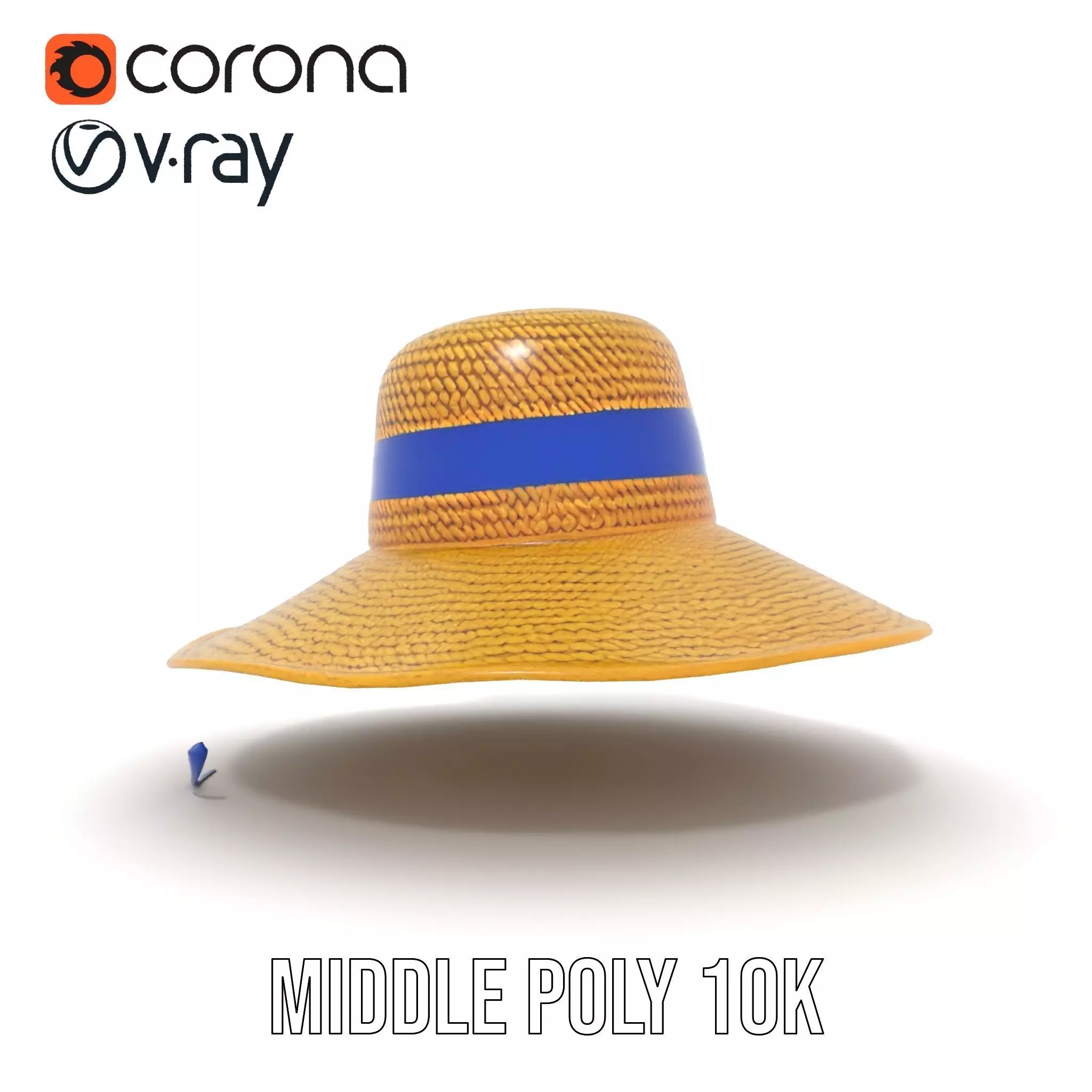 Straw Sun Hat with Blue Ribbon model pack Low-poly 3D model_14