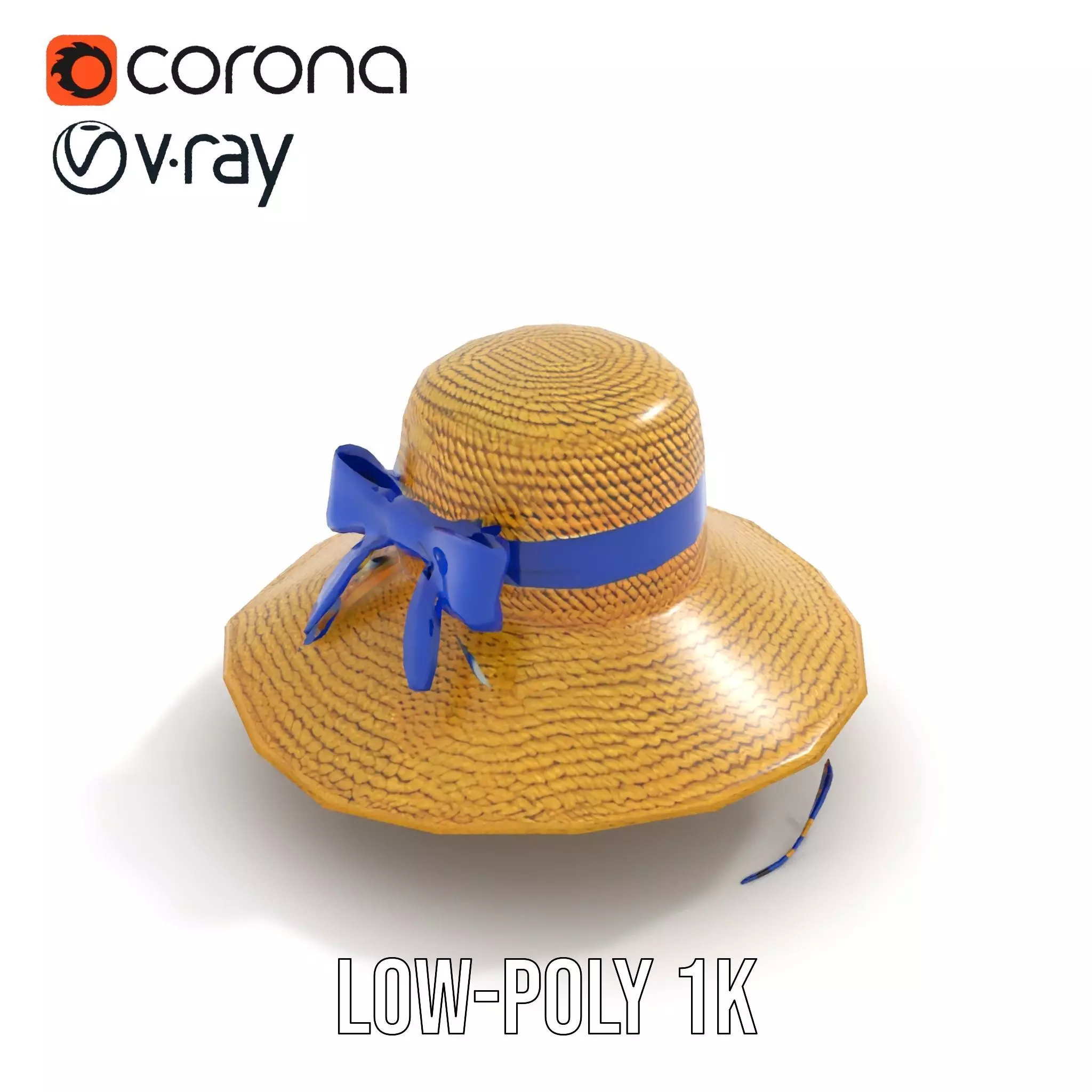 Straw Sun Hat with Blue Ribbon model pack Low-poly 3D model_8